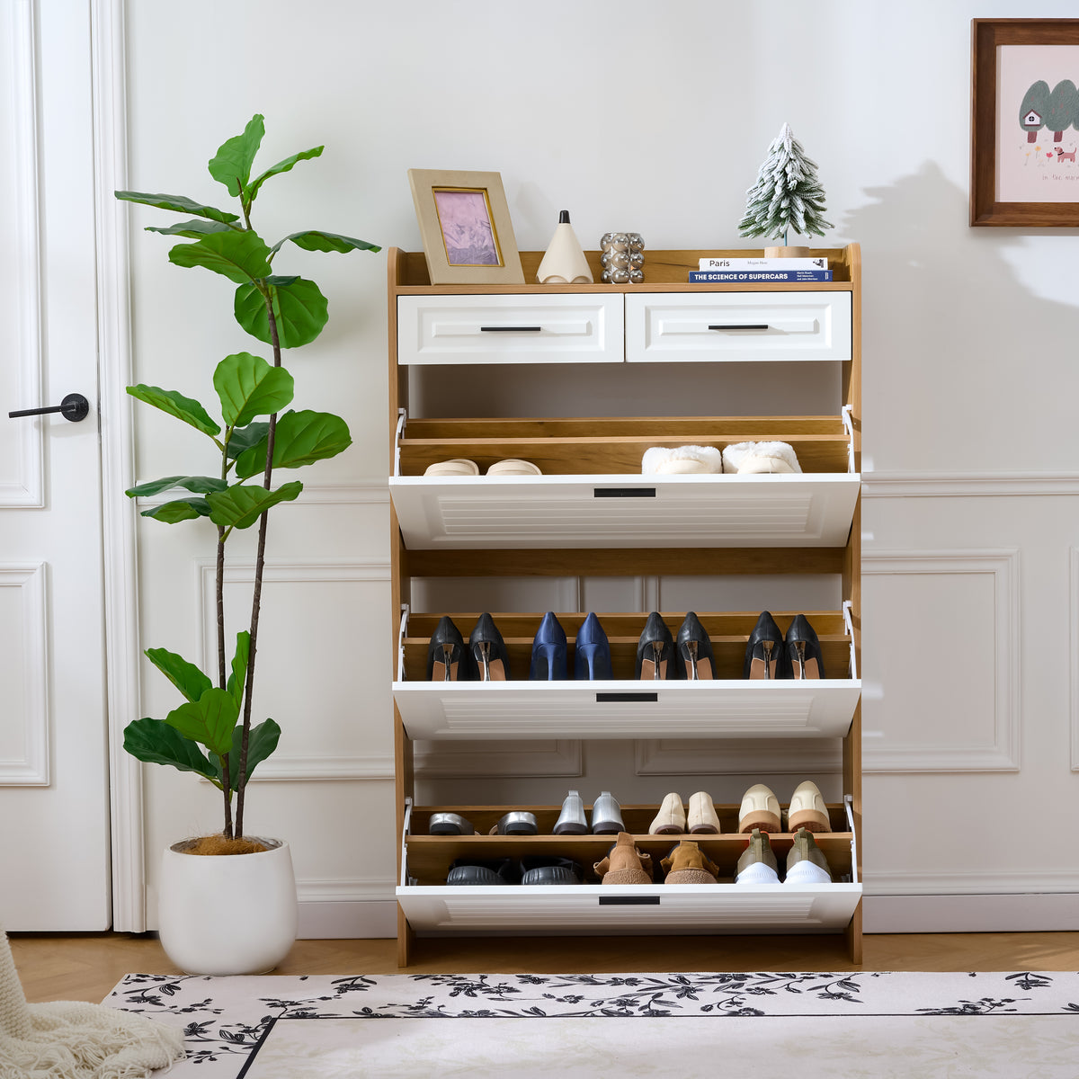 White Shoe Cabinet, 32.7 in Wide