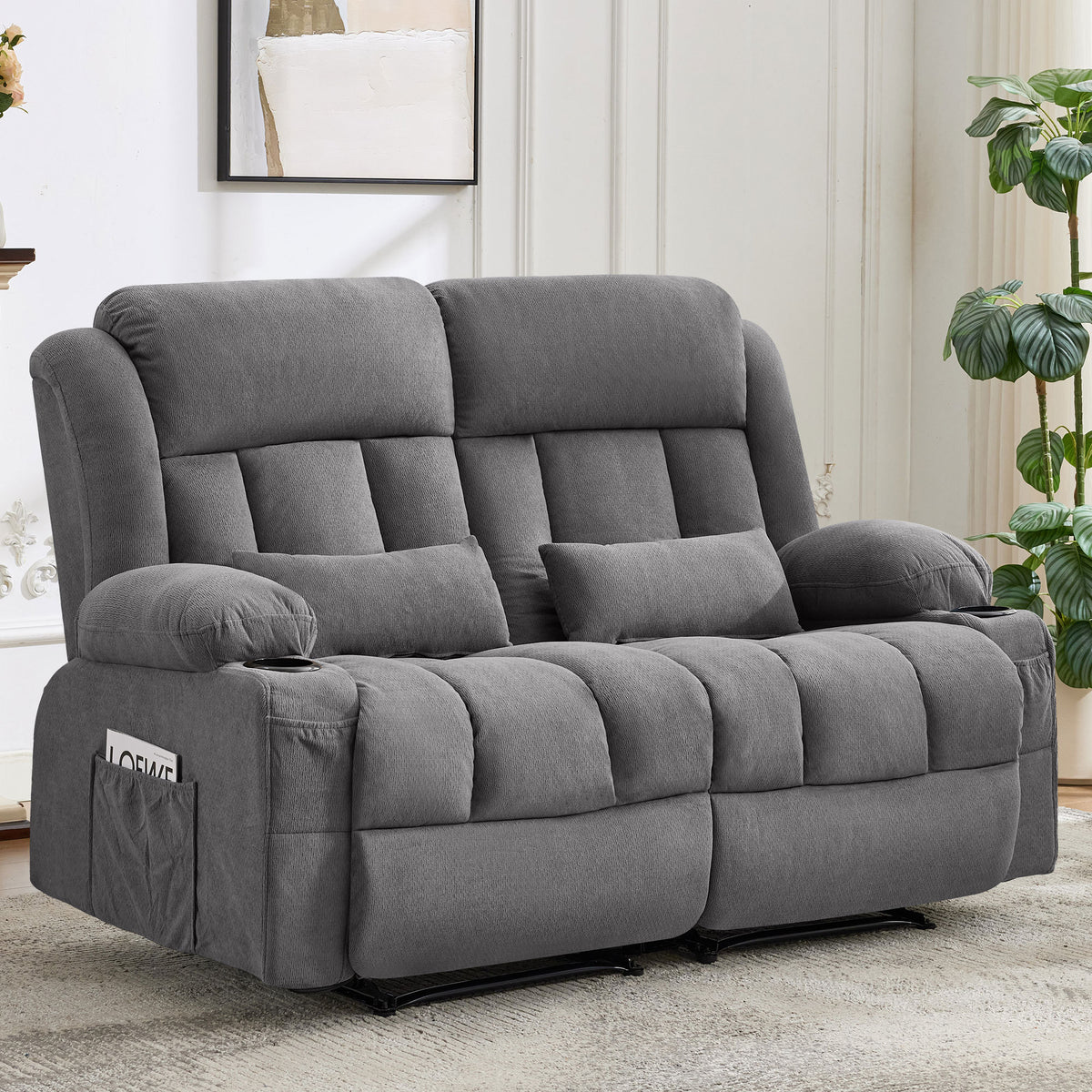 Gray Linen Reclining Loveseat, 60.2 in Wide