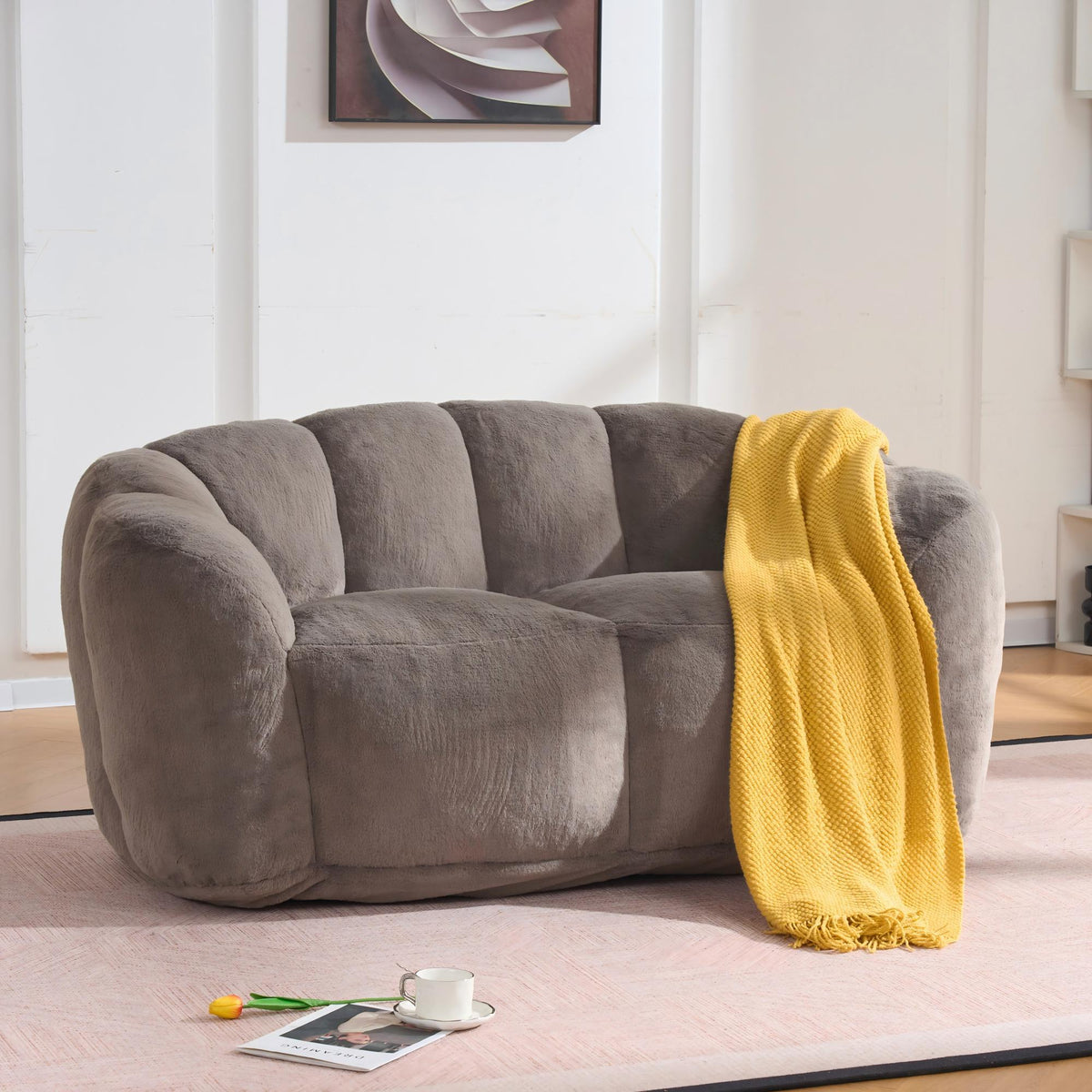 Brown Faux Fur Couch, 59 in Wide