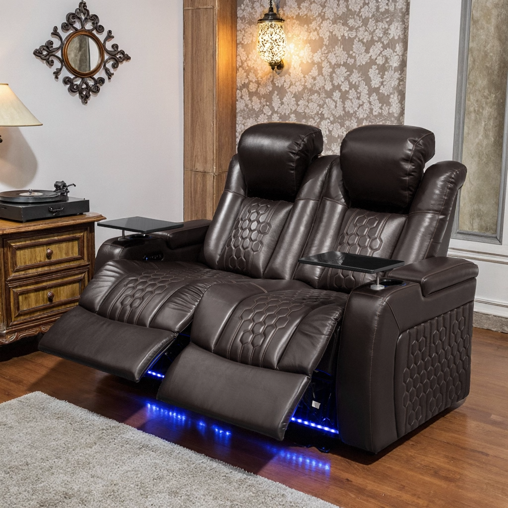 Brown Top Grain Leather Power Reclining Sofa, 62.2 in Wide
