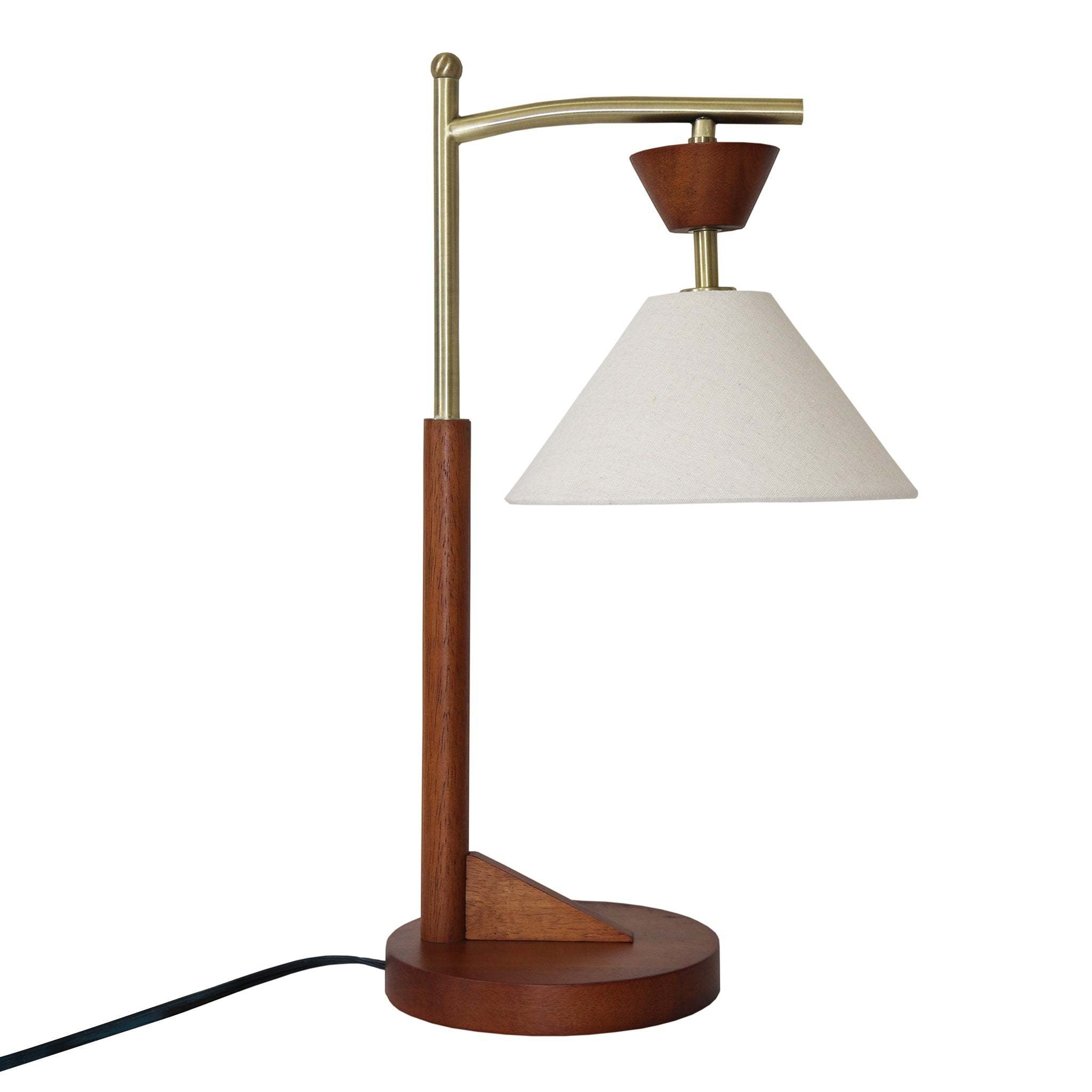Desk Lamp, Wood with Cloth Shade, Brown