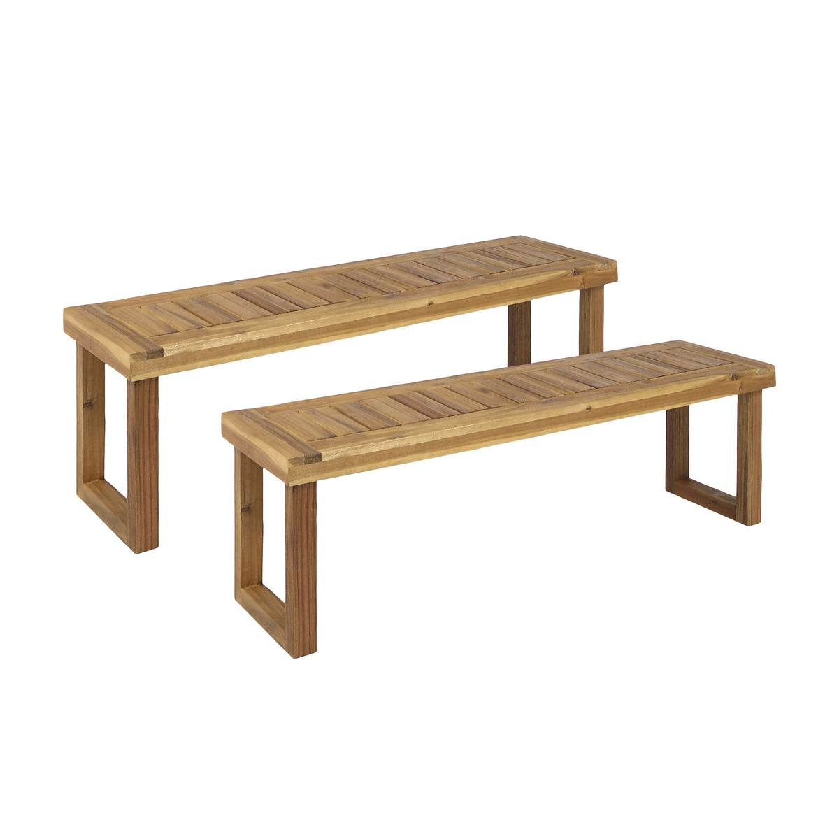 Natural Solid Wood Outdoor Bench, Set of 2, 60 in Wide