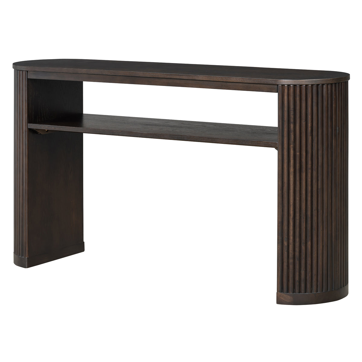 Espresso Oval Fluted Entryway Console Table with Storage, 53.2 in Wide