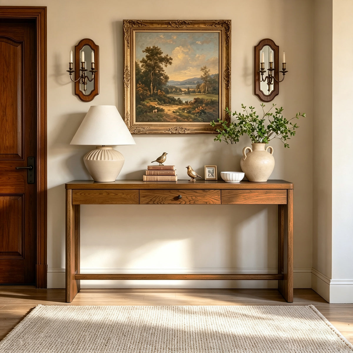 Brown Entryway Console Table with Storage, 59.8 in Wide