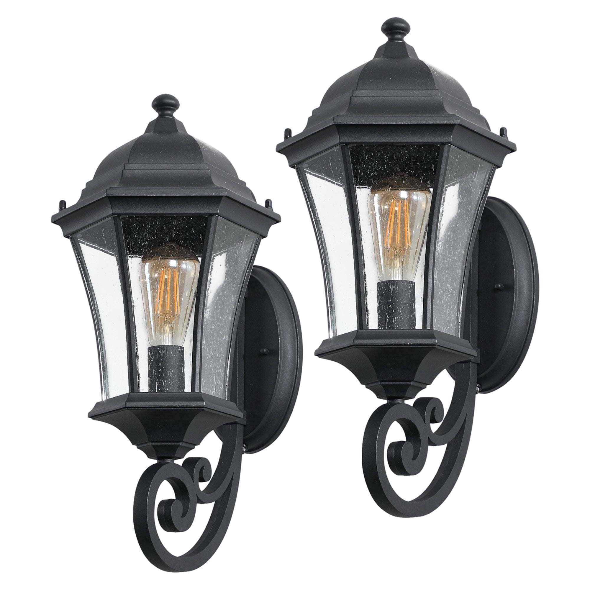 Outdoor Wall Light, Iron with Clear Glass Shade, Black