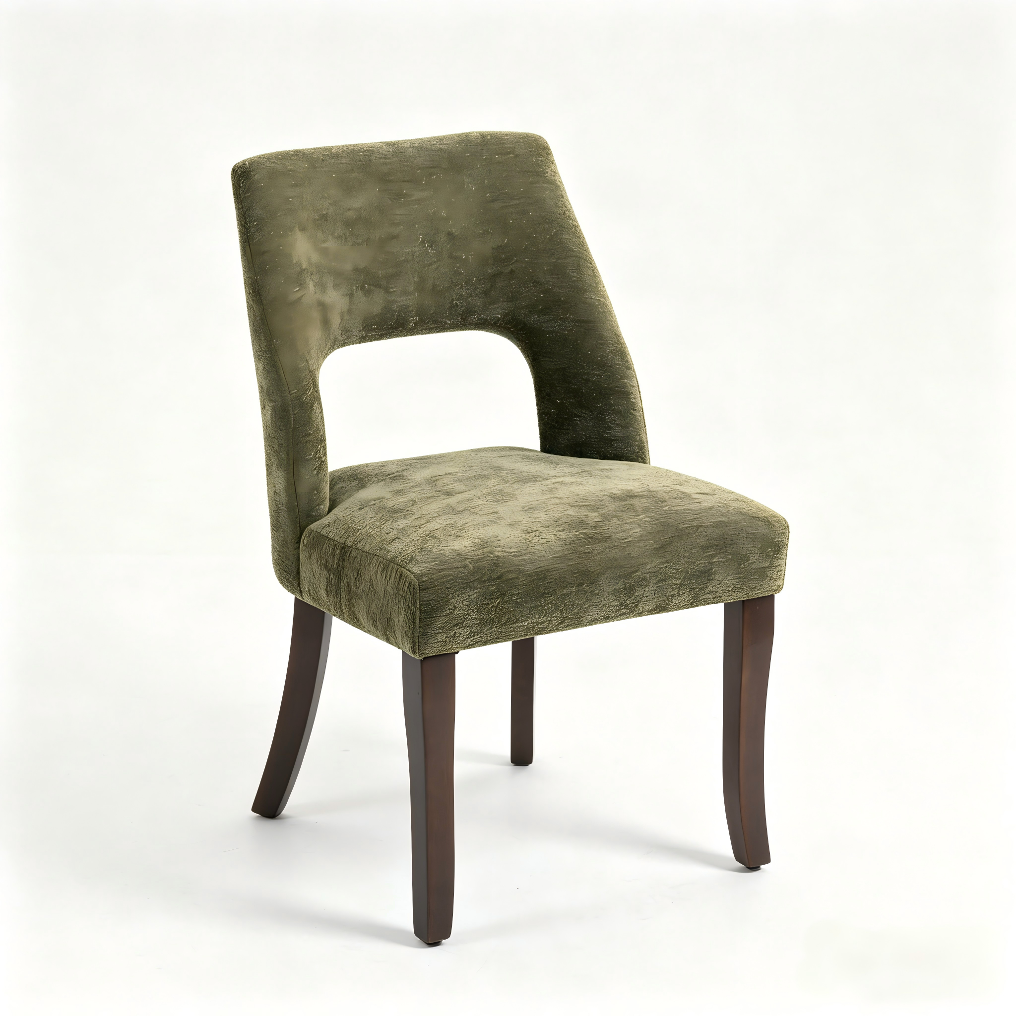 Chenille Dining Chairs Set of 2, Green, Open Curved Back