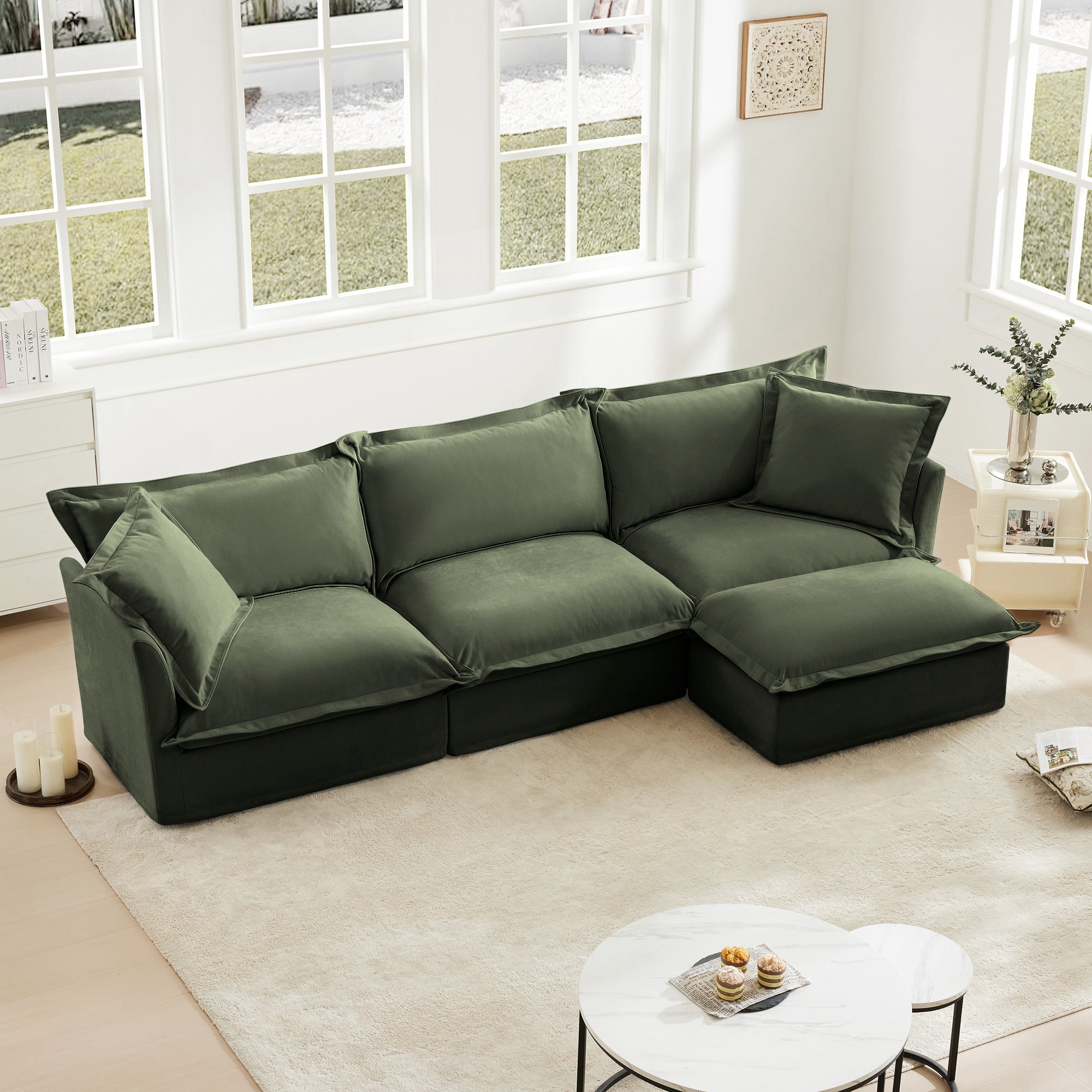 Fluffy 3-Seat Modular Sofa in Chenille Olive #OttOnly_1 #Fabric_Chenille Olive