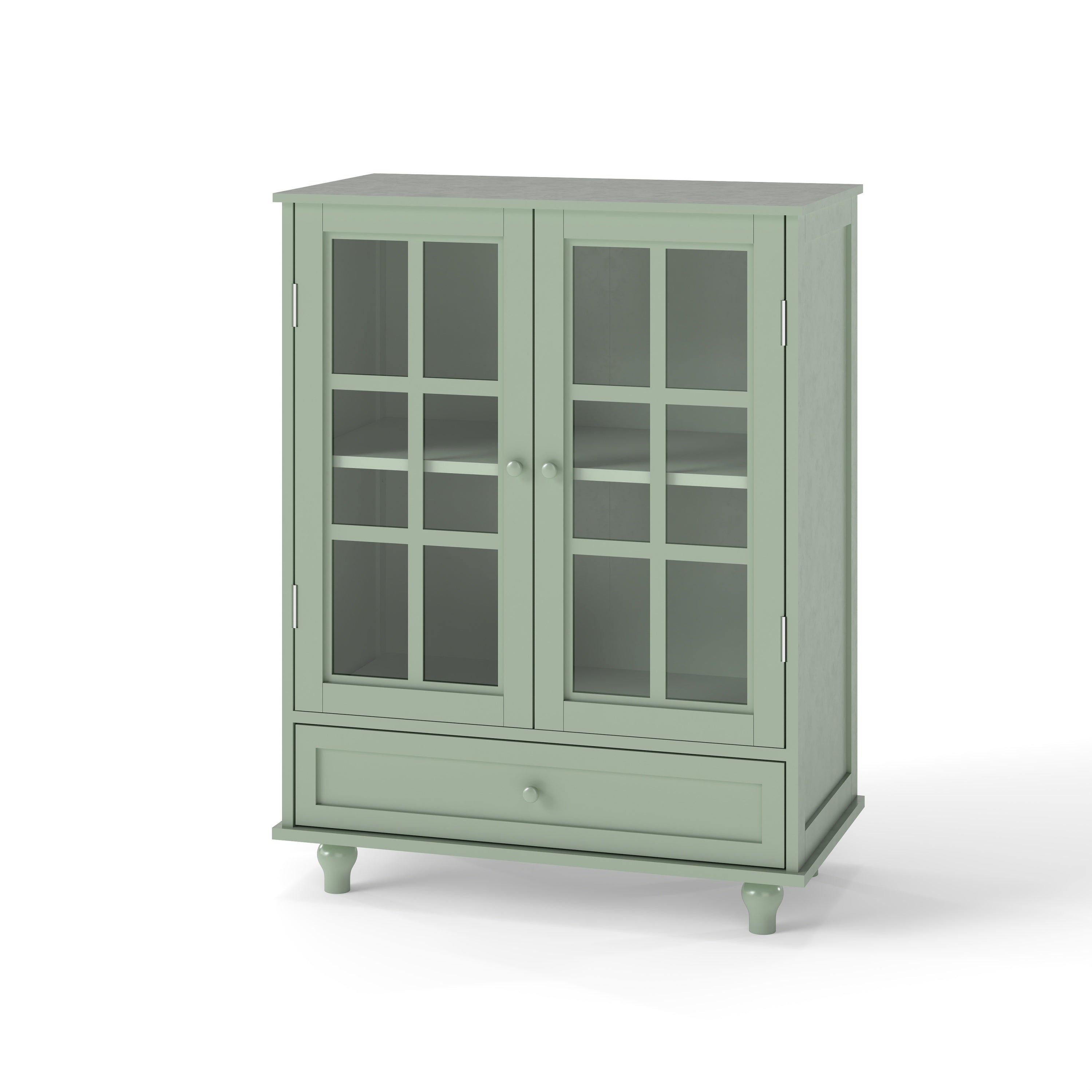 Mint Green Buffet Sideboard Cabinet, Glass Doors & Drawer