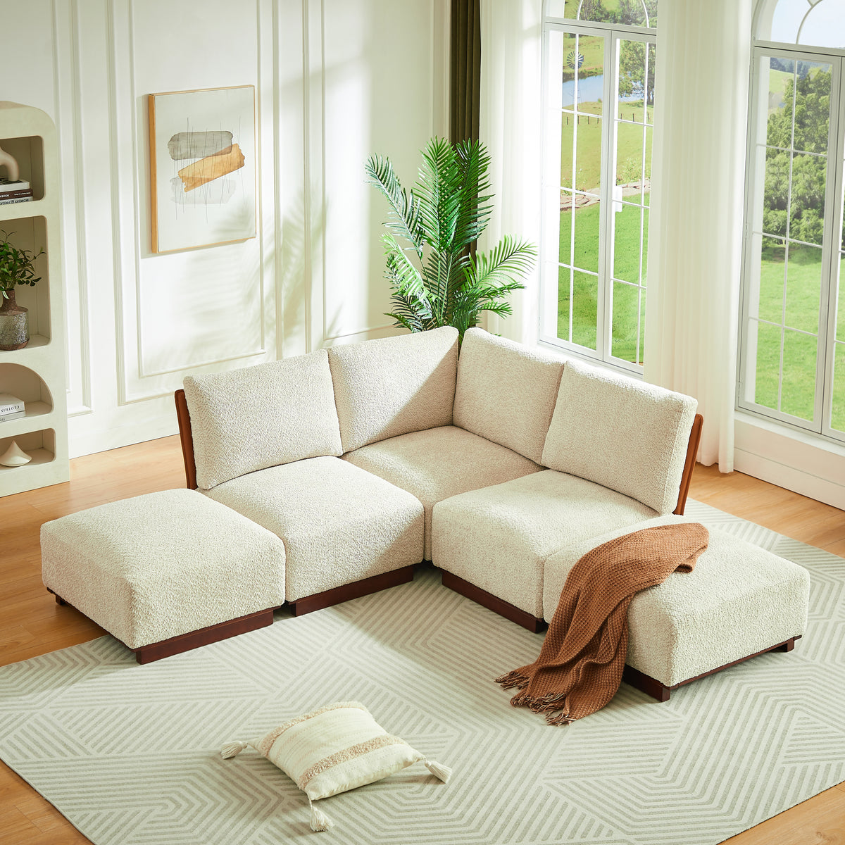 Boucle Modular Sectional Couch with 2 Ottomans, 88.5 in Wide