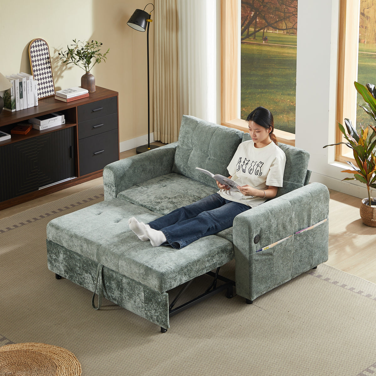 Green Sleeper Loveseat, 58.3 in Wide