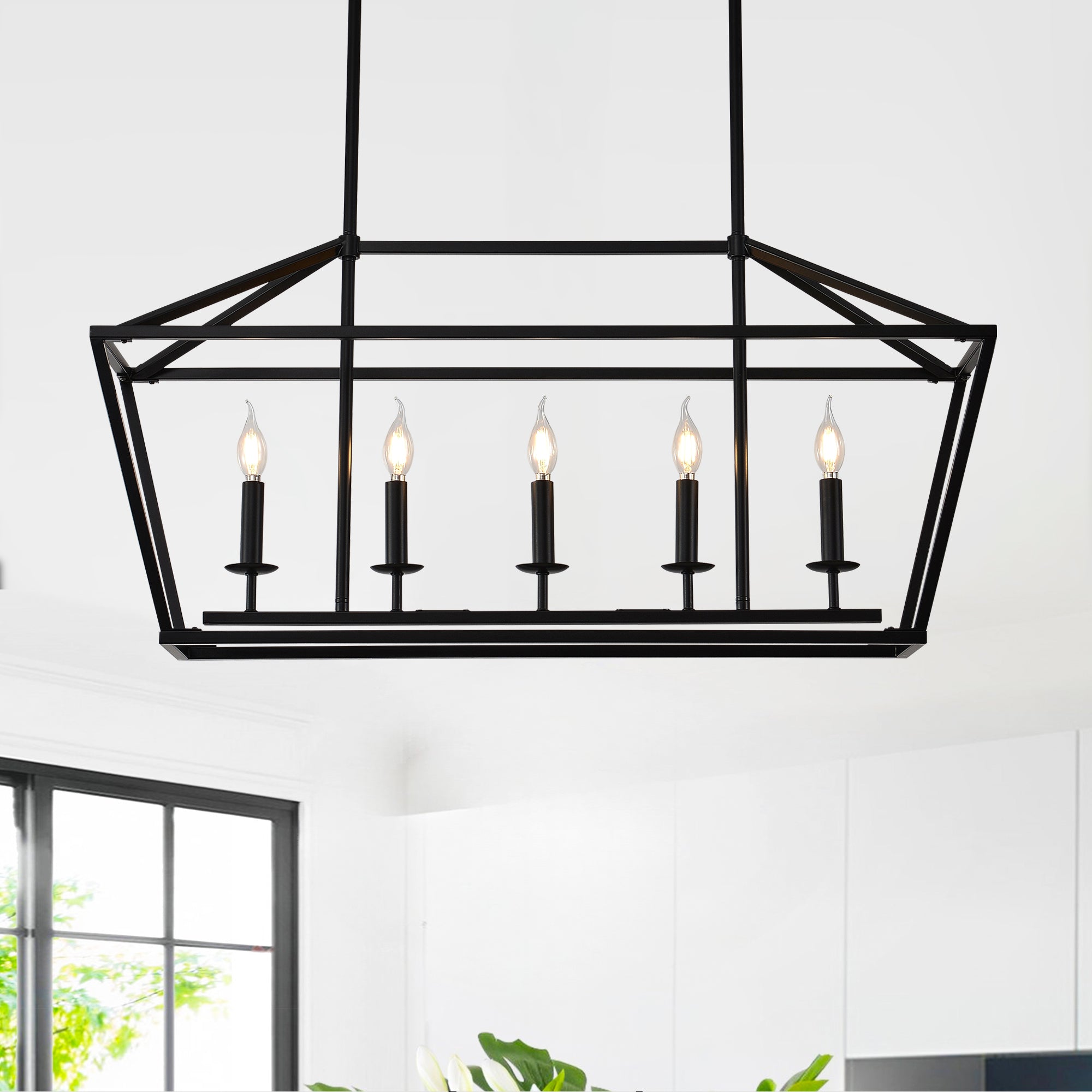 Linear Chandelier, 5-Light Industrial Metal, Matte Black