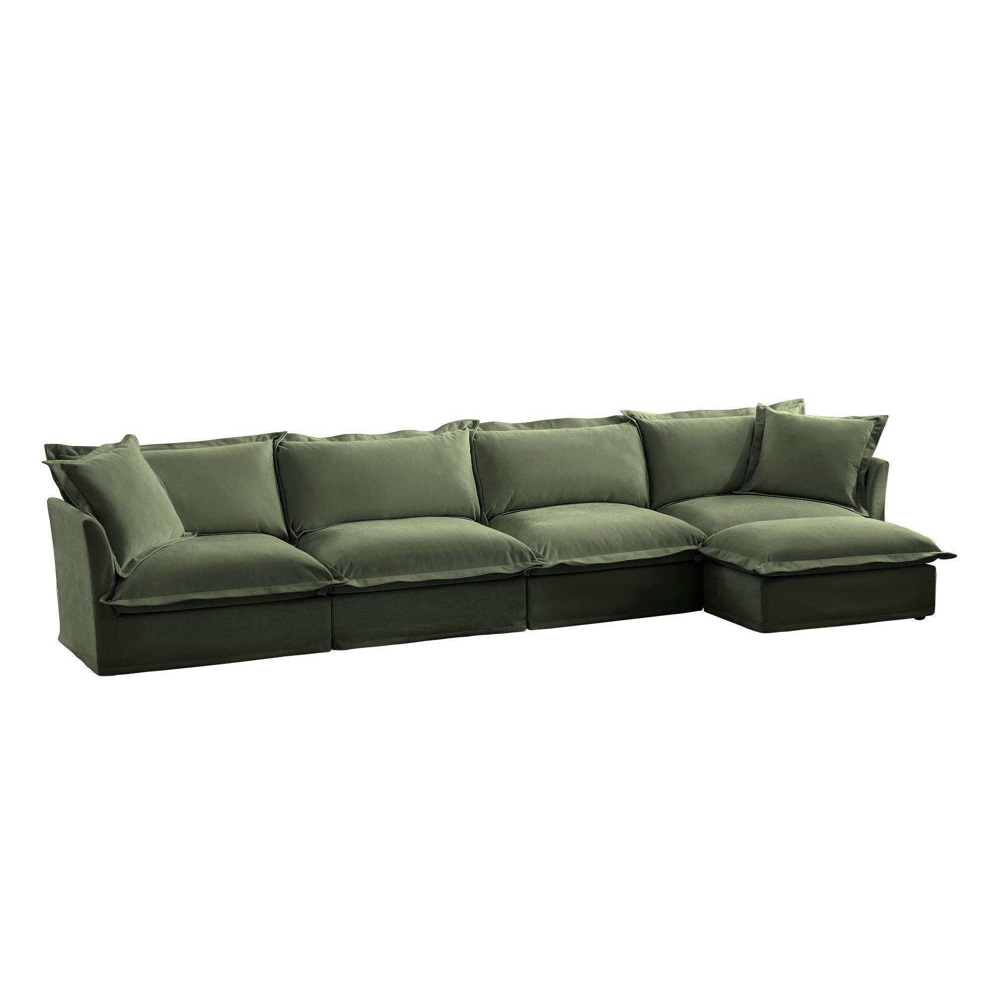Fluffy 4-Seat Modular Sofa in Chenille Olive #OttOnly_1 #Fabric_Chenille Olive