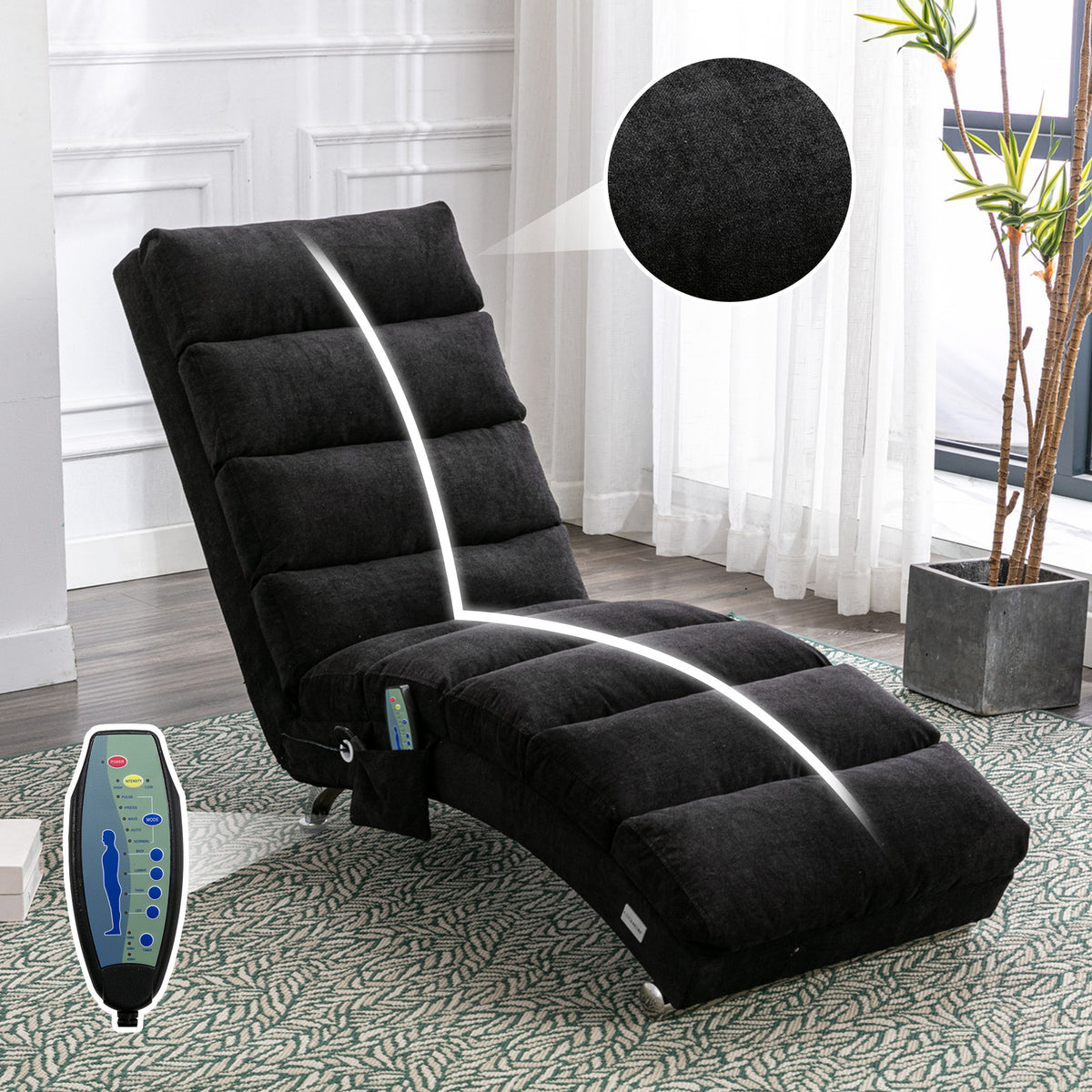 Black Linen Chaise Lounge Chair