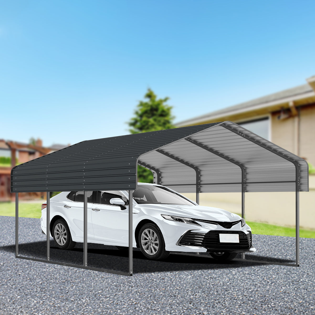 10x15 ft Black Metal Carport