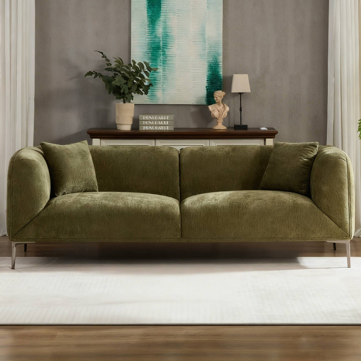 Green Boucle 3-Seat Couch, 82.7 in Wide