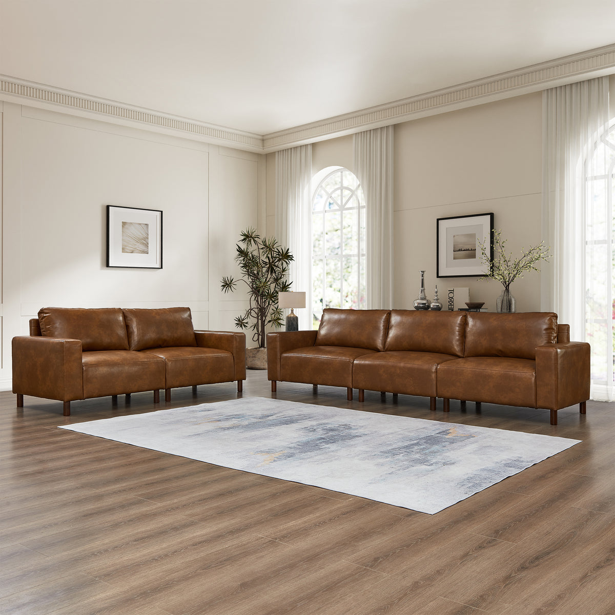 Brown Vegan Leather Sofa and Loveseat Set