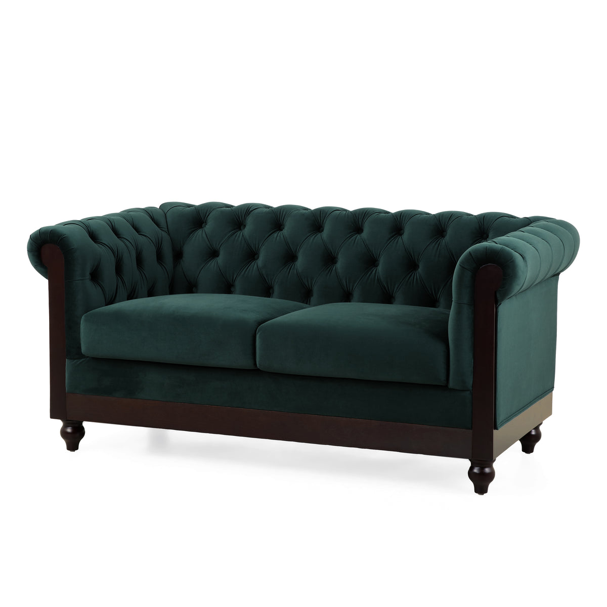 Dark Green Velvet 2-Seat Chesterfield Sofa, 59.4 in Wide