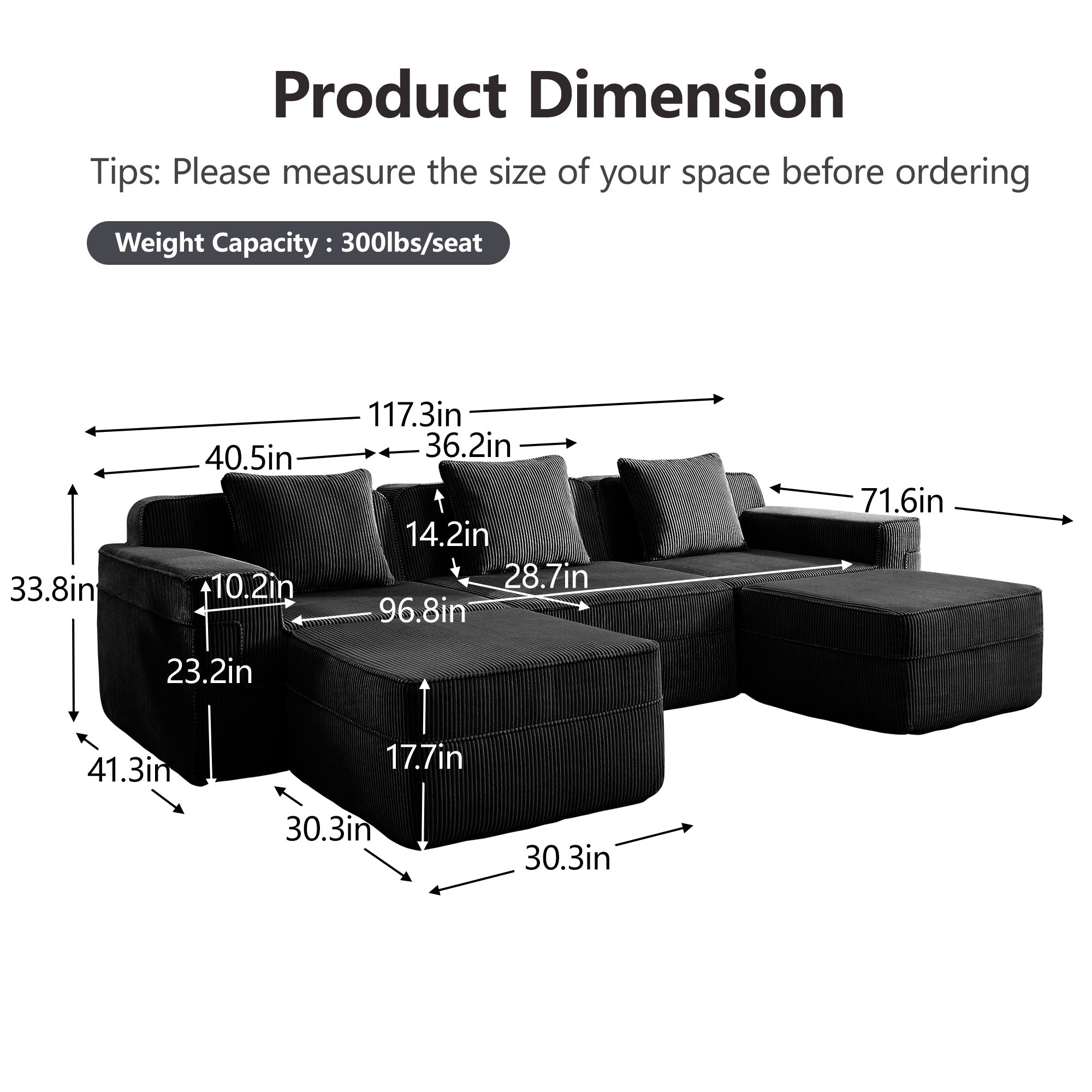 Hudson 3-Seat Boneless Couch in Black #OttOnly_2 #Color_Black