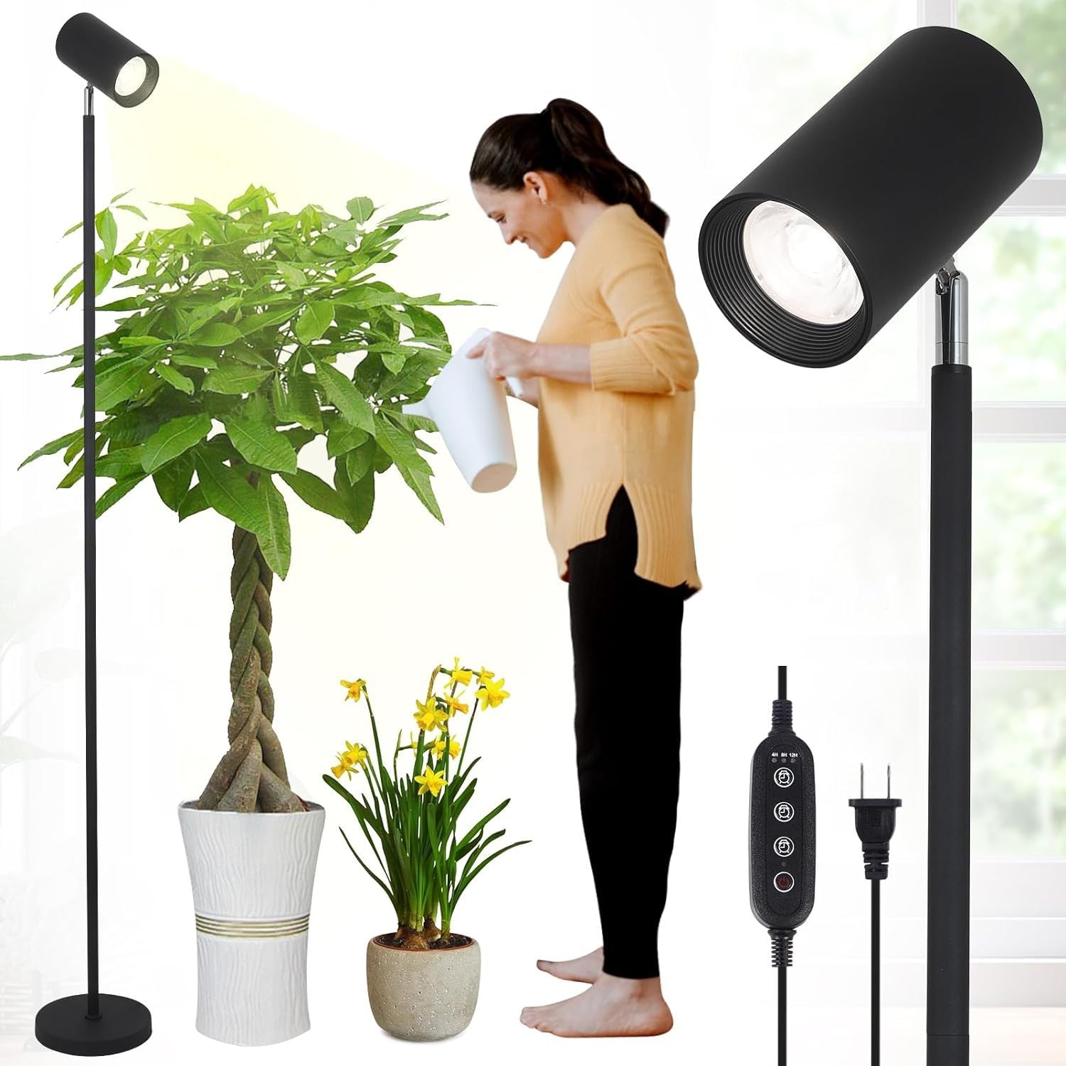 Grow Light Floor Lamp with Adjustable Height, Black