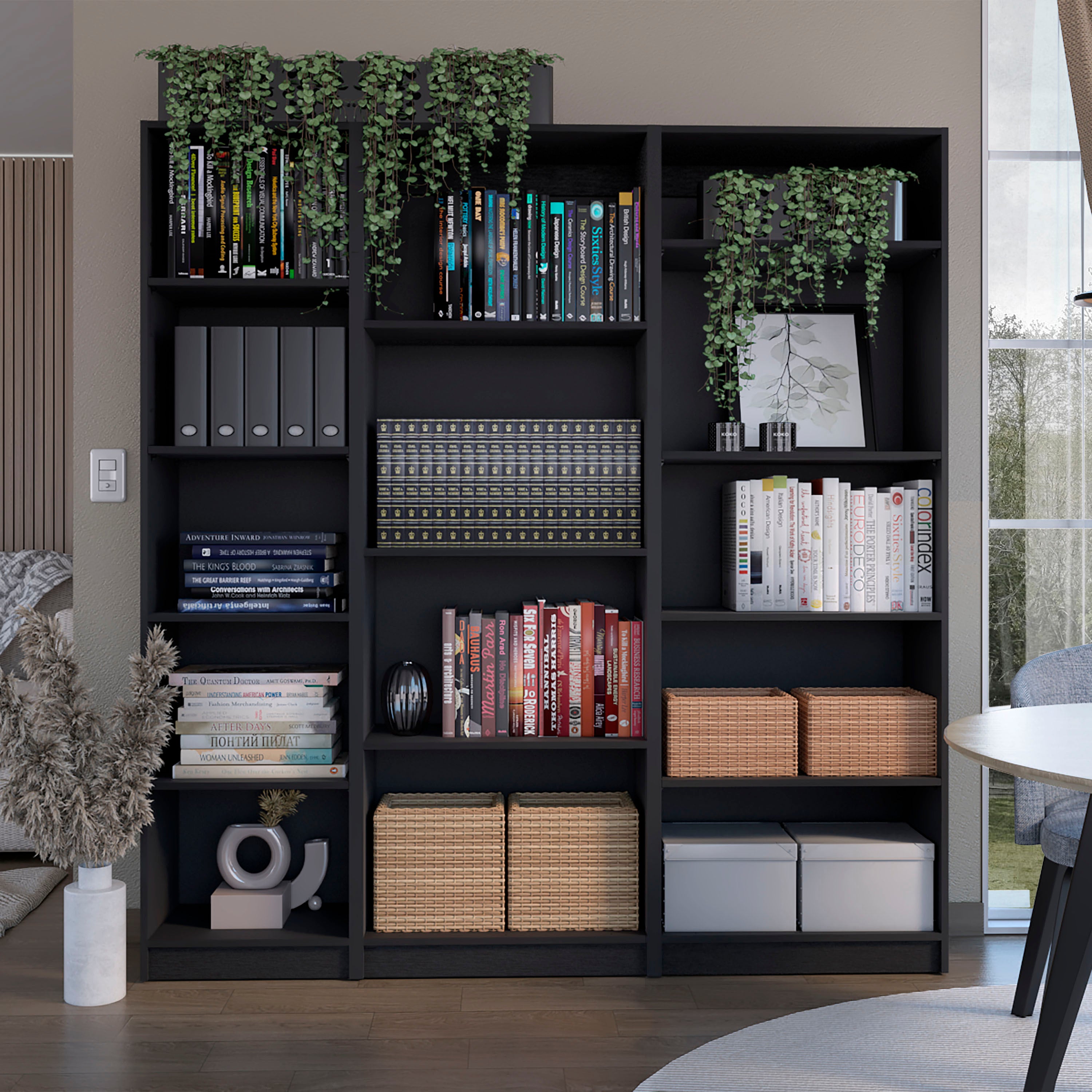 Bookcase, 67.1 in, Black, 11.7 in Deep
