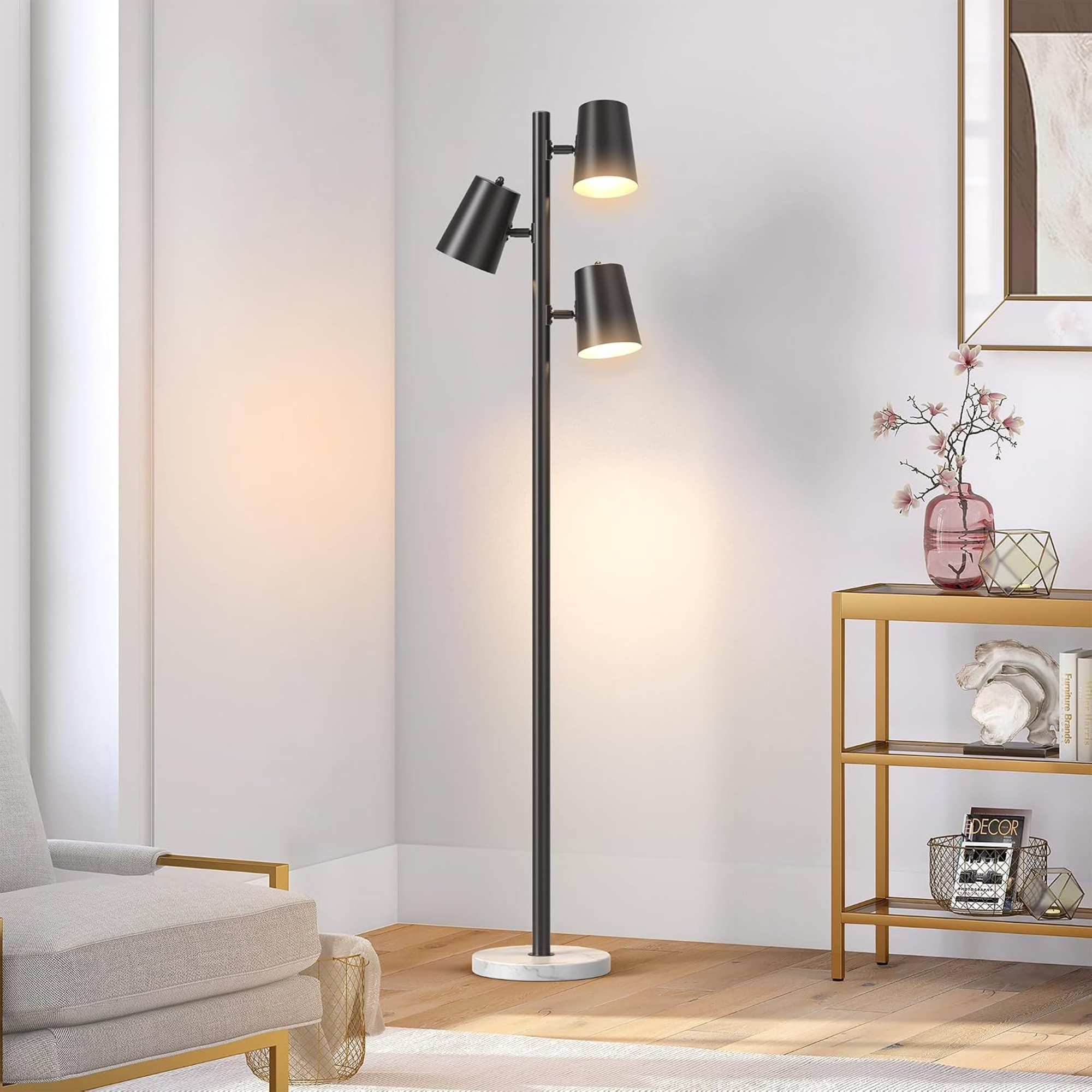 Floor Lamp, Adjustable Rotating Head, Metal Shade, Black