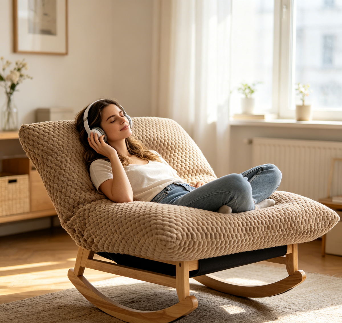 Khaki Corduroy Bean Bag Chair, Rocking Chair