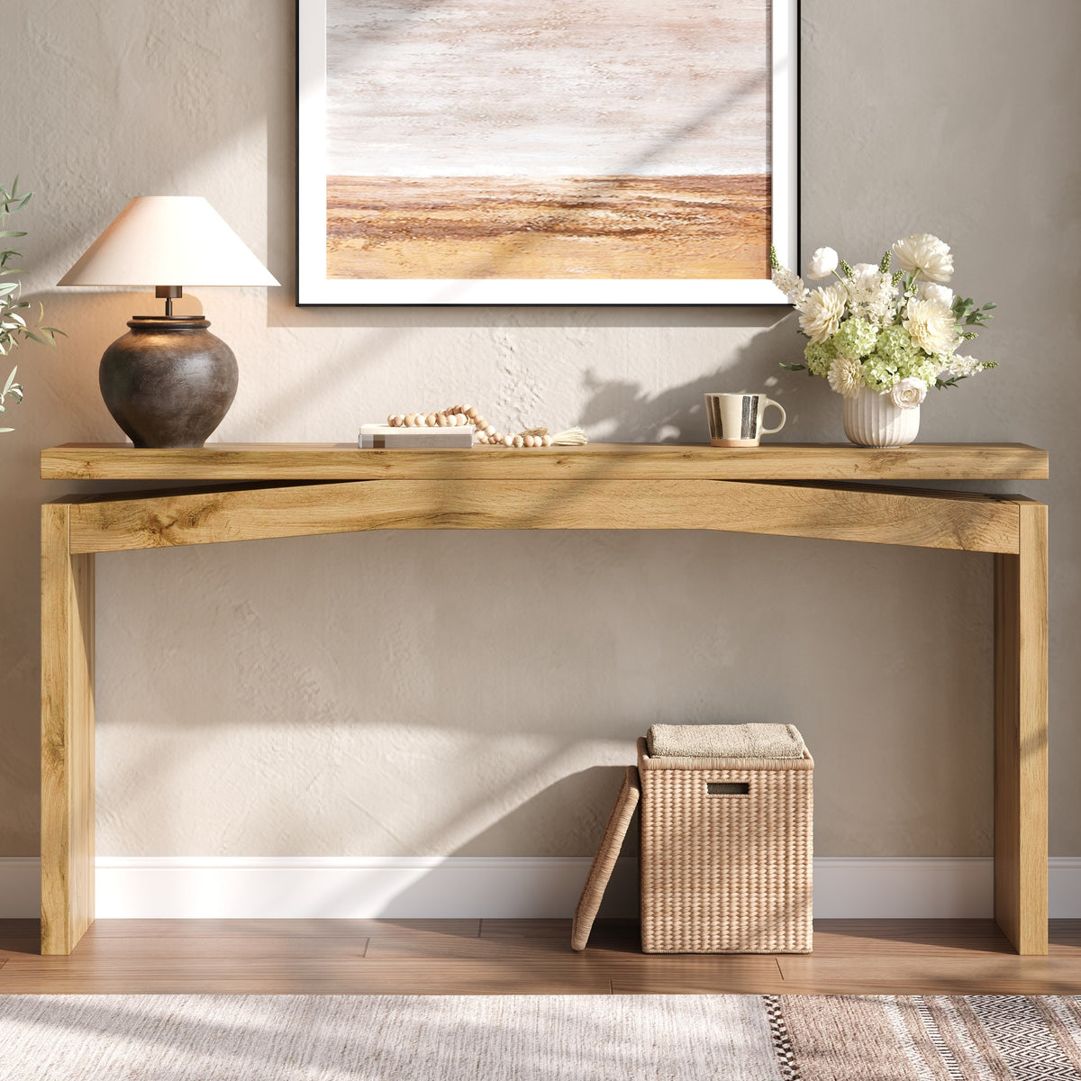 Natural Entryway Console Table, 62.2 in Wide
