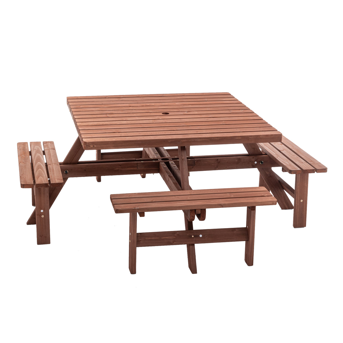 Brown Solid Wood Square Picnic Table with Umbrella Hole, 46.1 in Wide