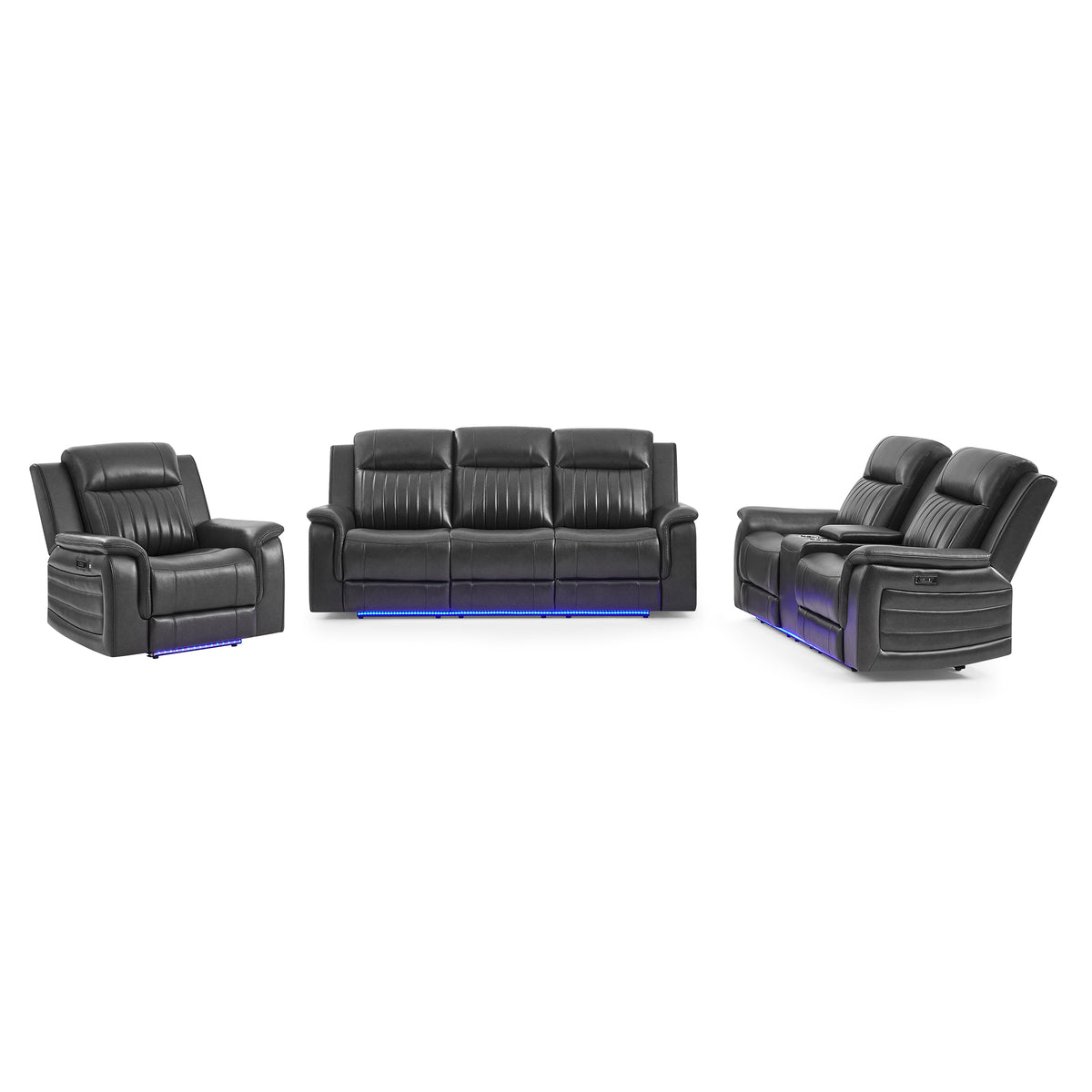 Charcoal Vegan Leather Power 3-Piece Reclining Living Room Set
