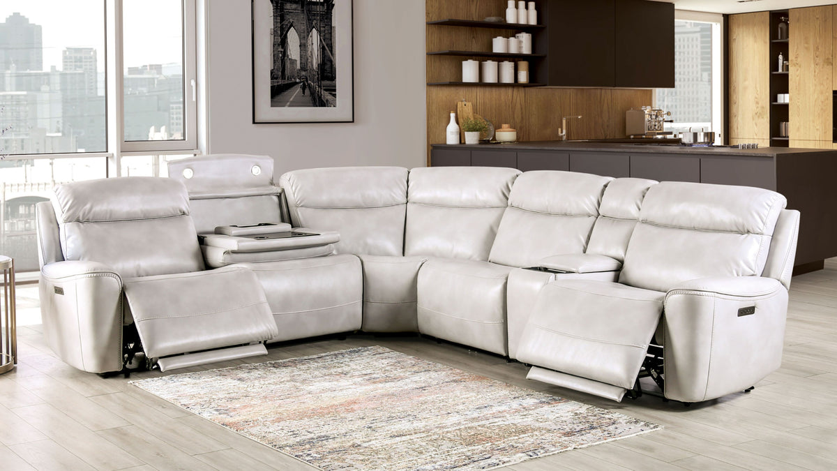 Taupe Vegan Leather Power L-Shaped Reclining Sectional, 134 in Wide