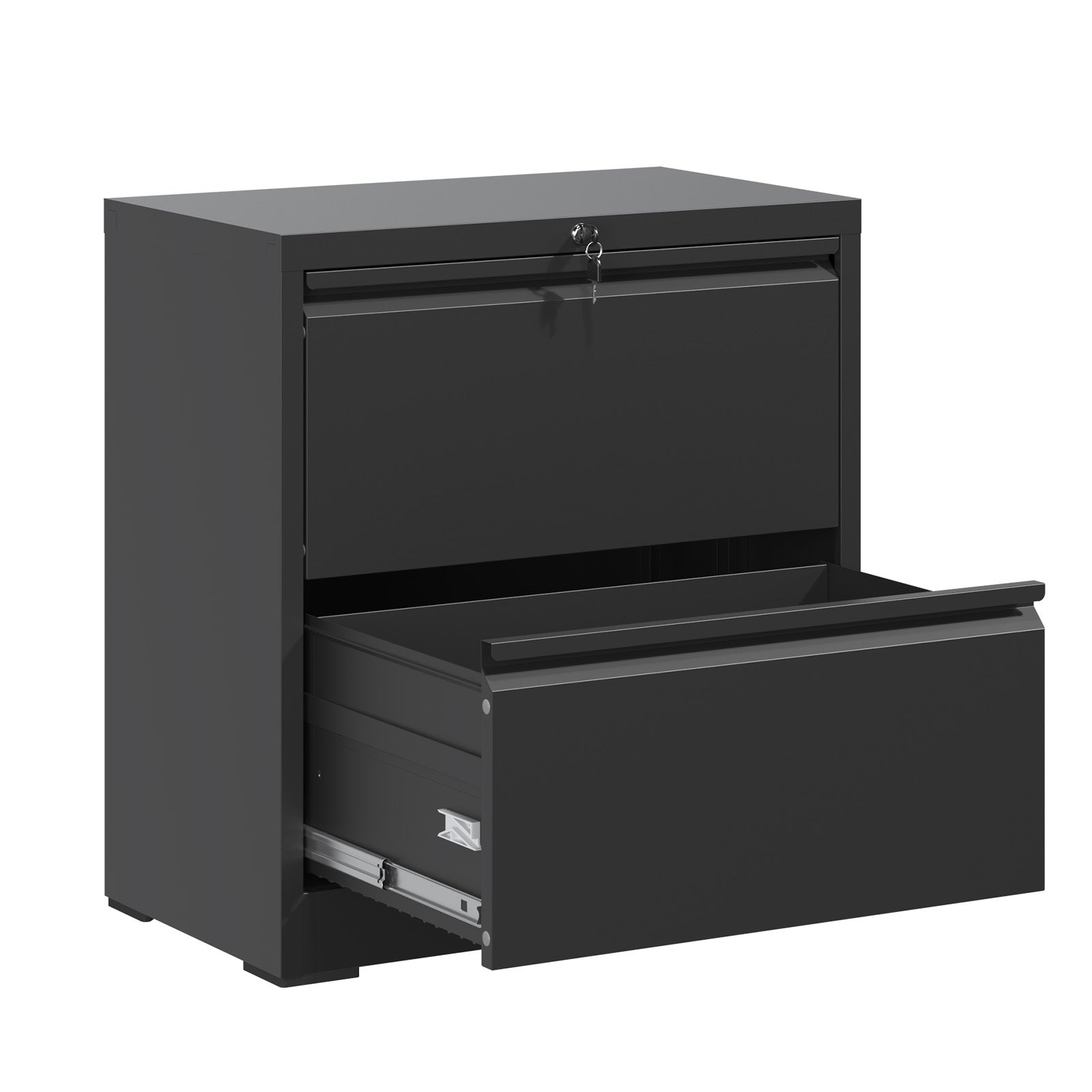 Lateral File Cabinet with Drawers and Lock, 26.8 in, Black