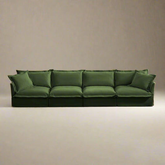 Fluffy Chenille 4-Seat Couch – Olive, Washable