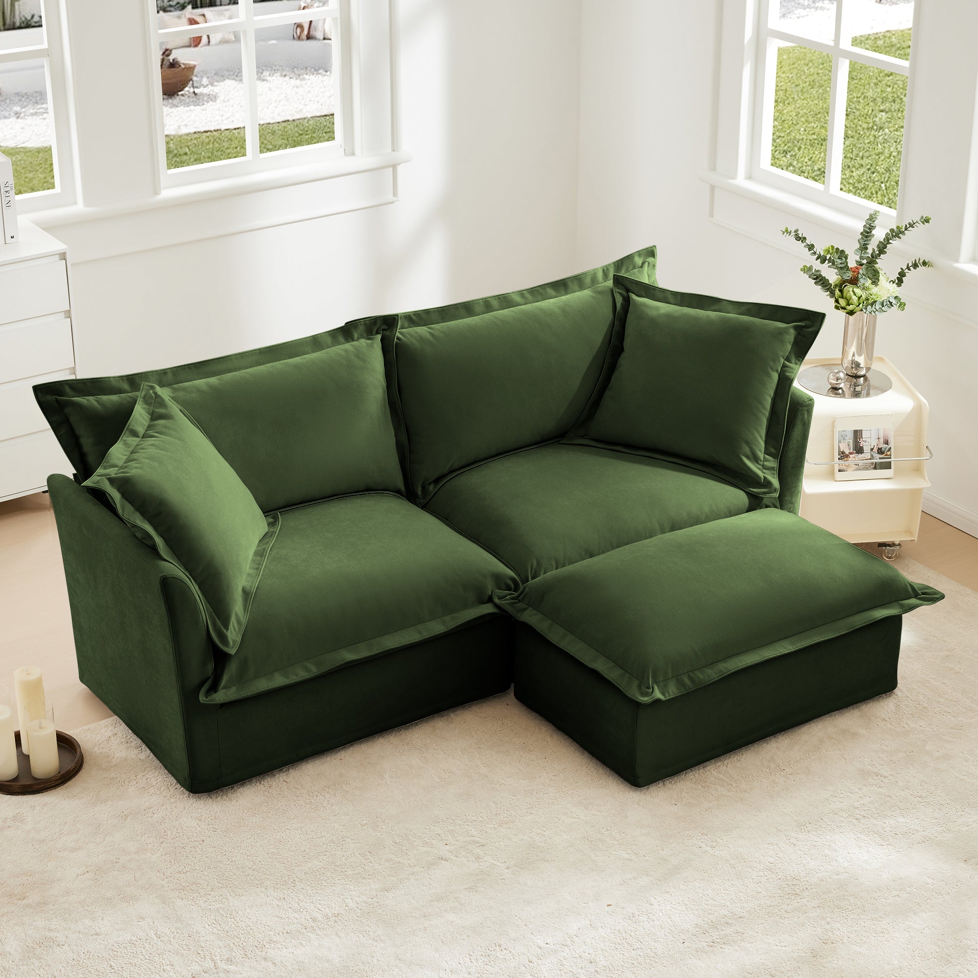 Fluffy 2-Seat Modular Sofa in Chenille Olive #OttOnly_1 #Fabric_Chenille Olive