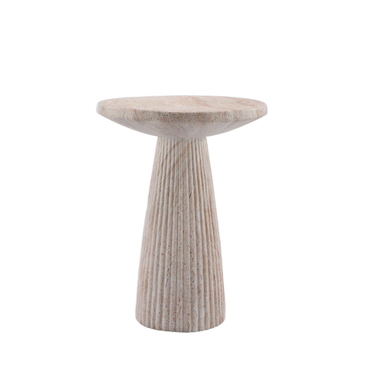 Beige Round Outdoor Side Table, 17.9 in Wide