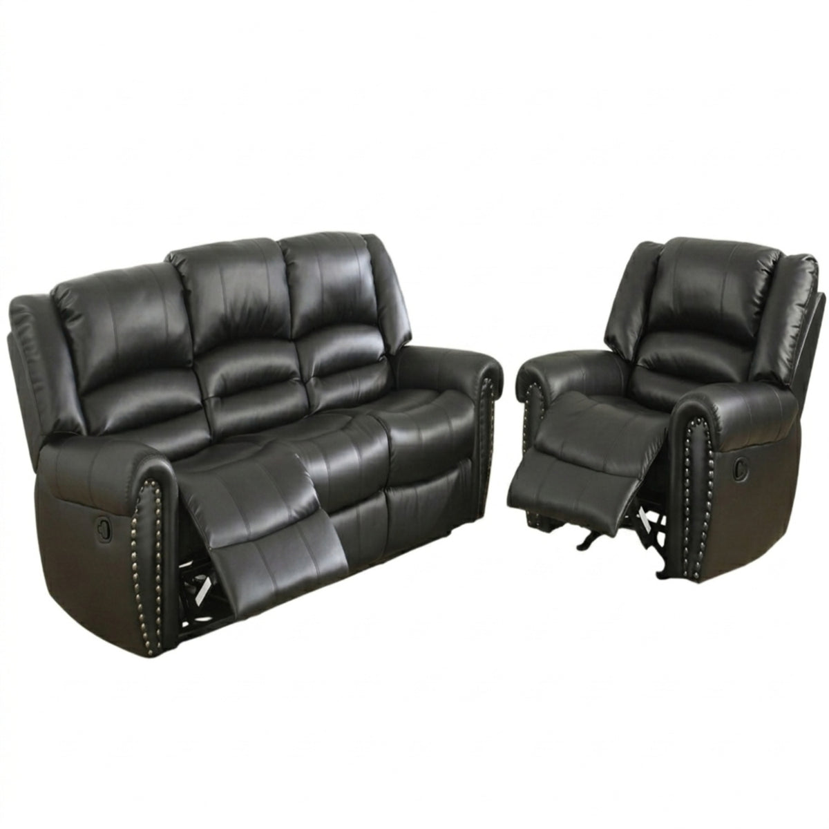 Black Bonded Leather Reclining Sofa and Recliner Set