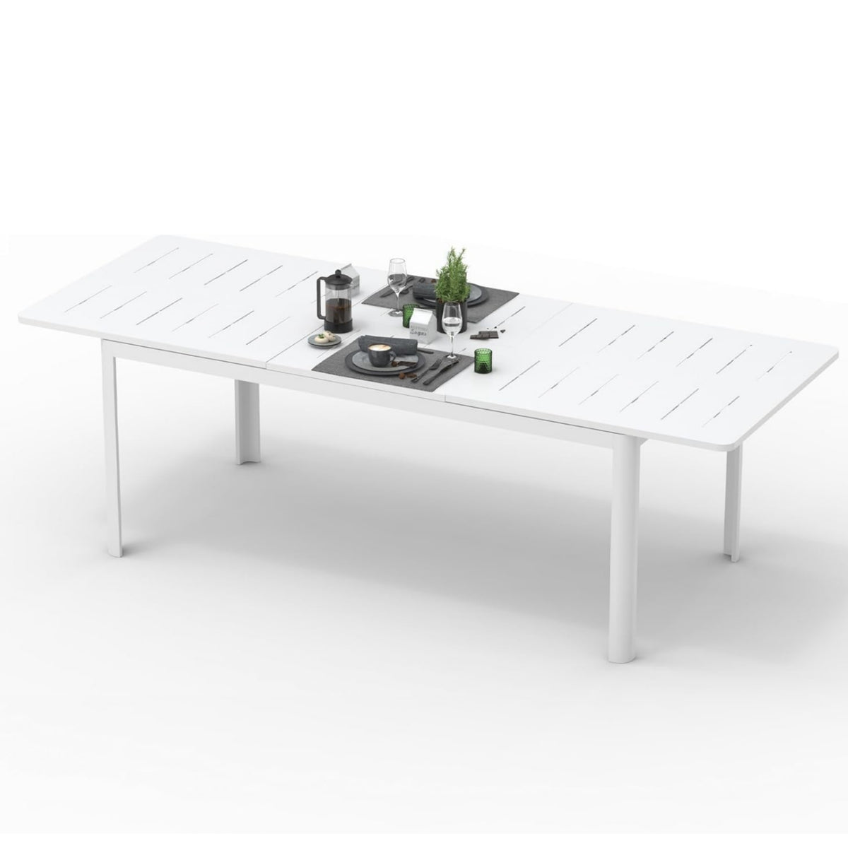 Ivory Aluminum Rectangular Outdoor Dining Table Extendable, 94.5 in Wide