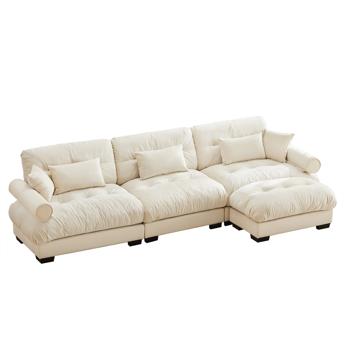 Cream Velvet Modular Sectional Couch with Ottoman