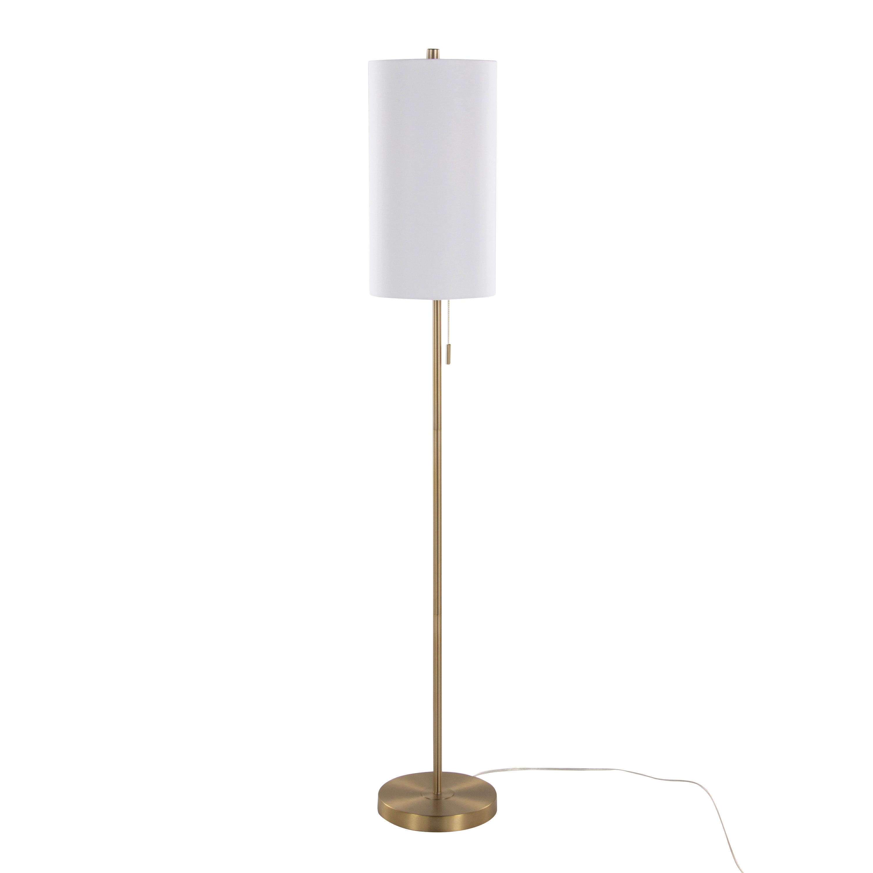 Floor Lamp with White Linen Shade, Gold Finish