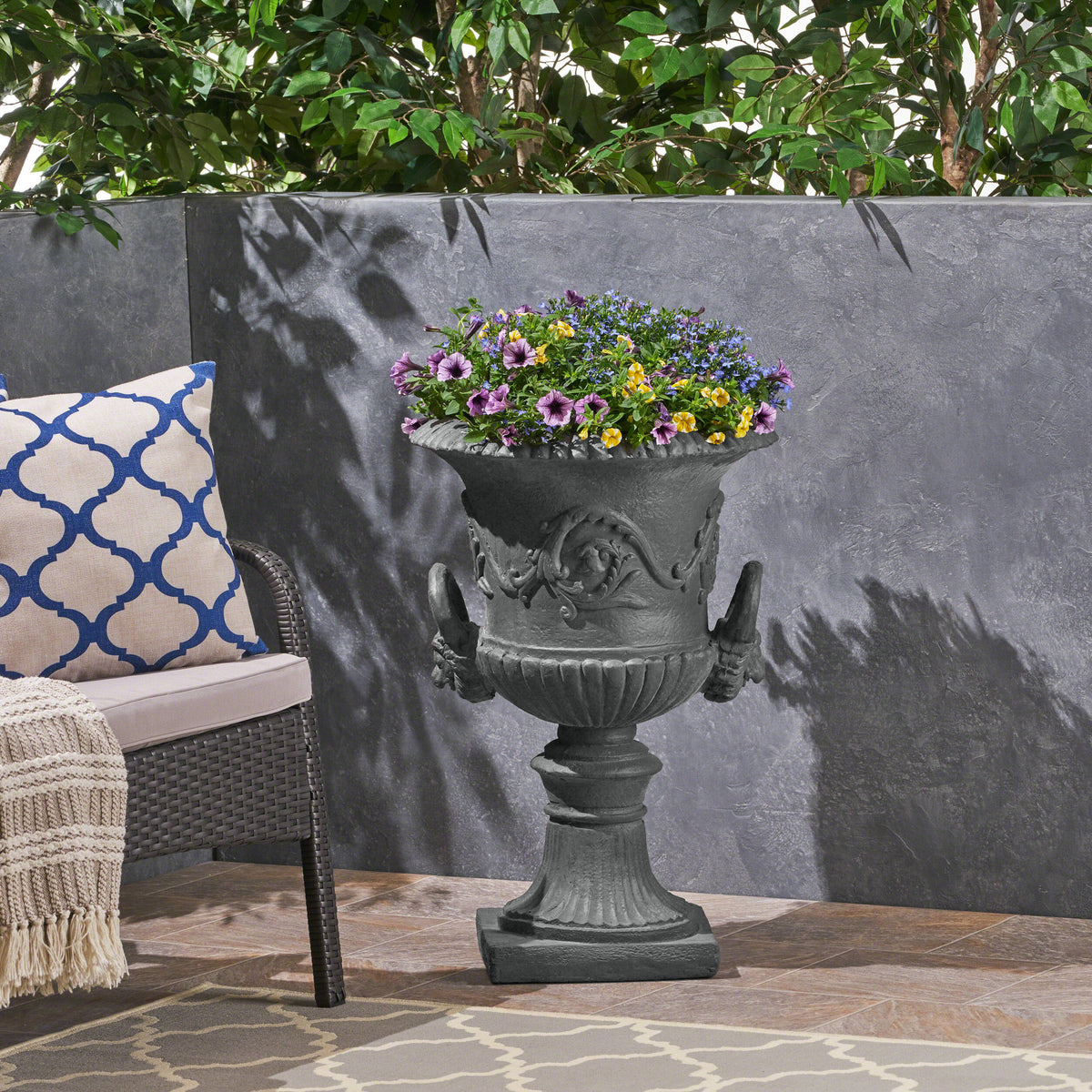 Gray Outdoor Planter, 28.3 in Tall
