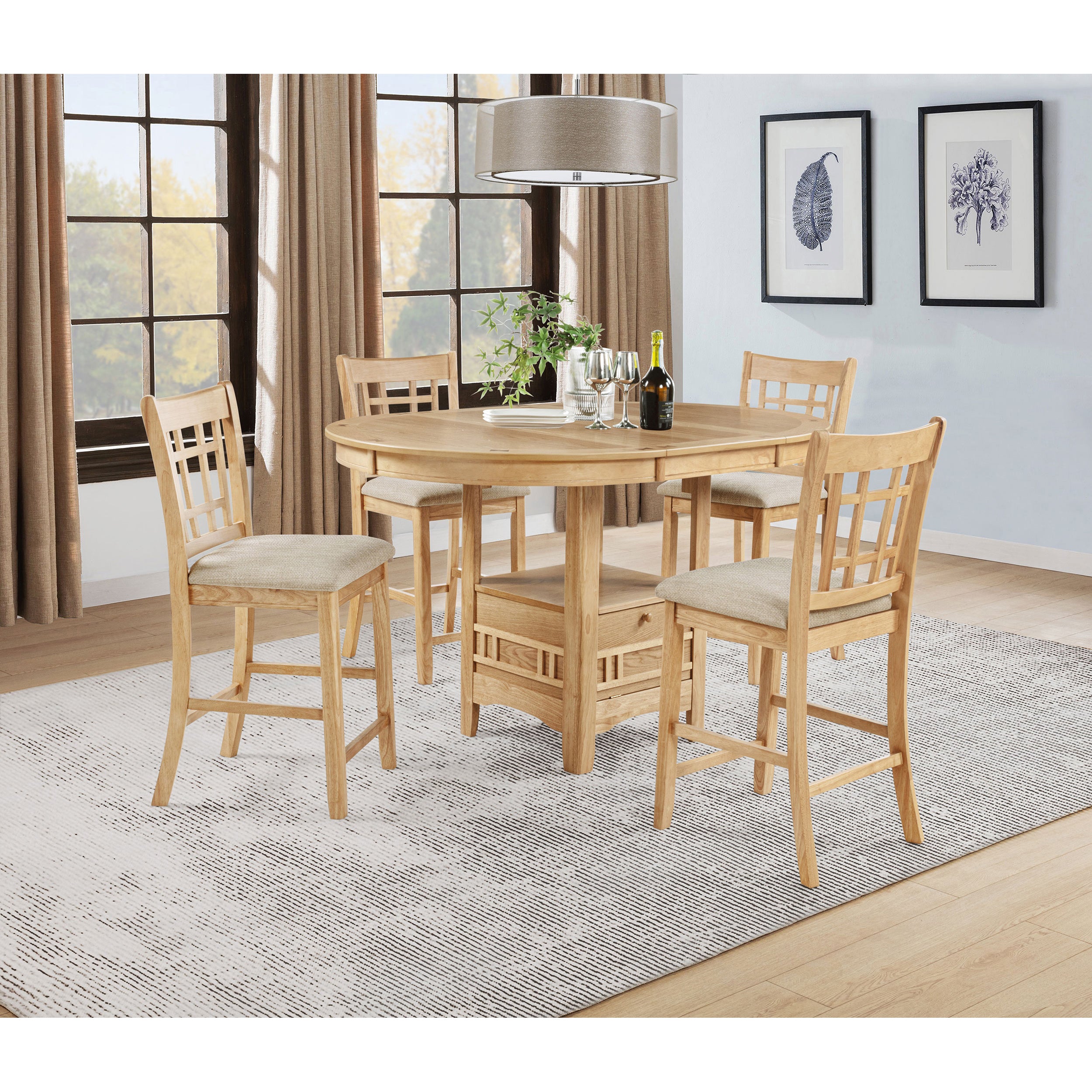 5-Piece Counter-Height Dining Set, Oval Light Oak Table + 4 Chairs