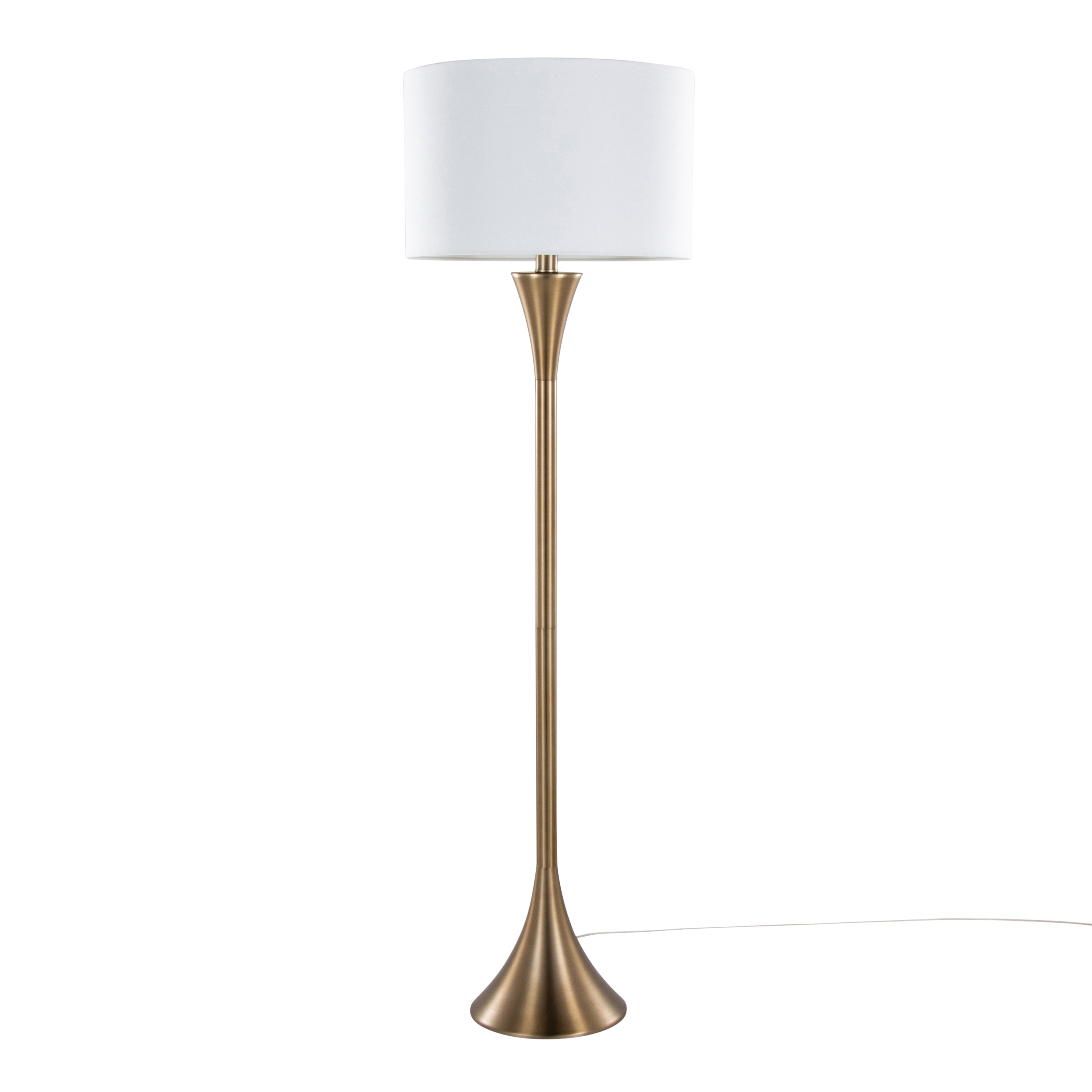 Floor Lamp, Bronze Metal Base, White Linen Shade