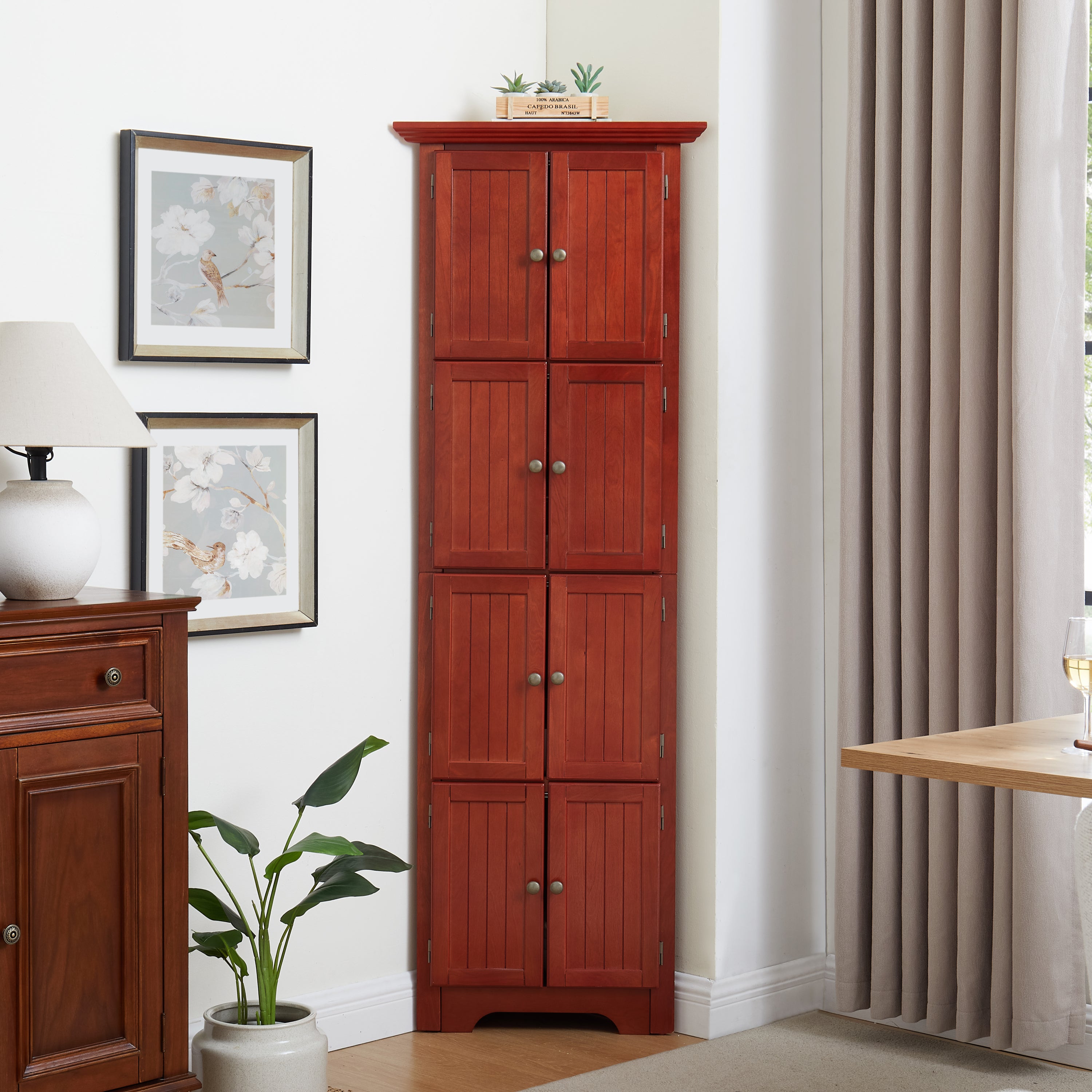 Farmhouse Storage Cabinet with Doors, Cupboard, 24.4 in, Cherry