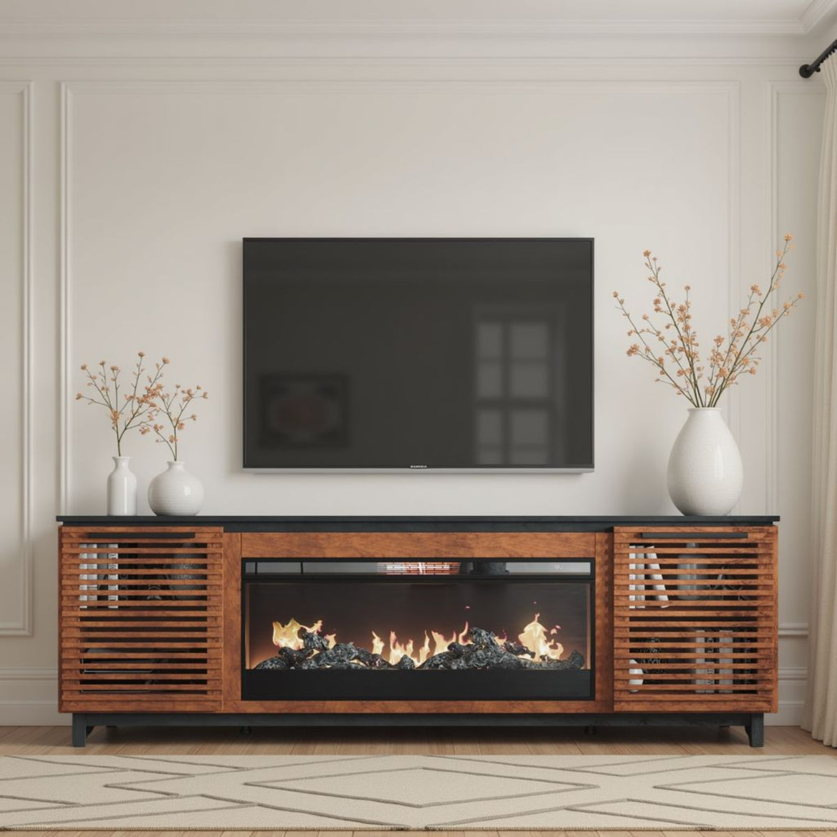 Brown Fireplace TV Stand for TVs up to 95 in, 86 in Wide