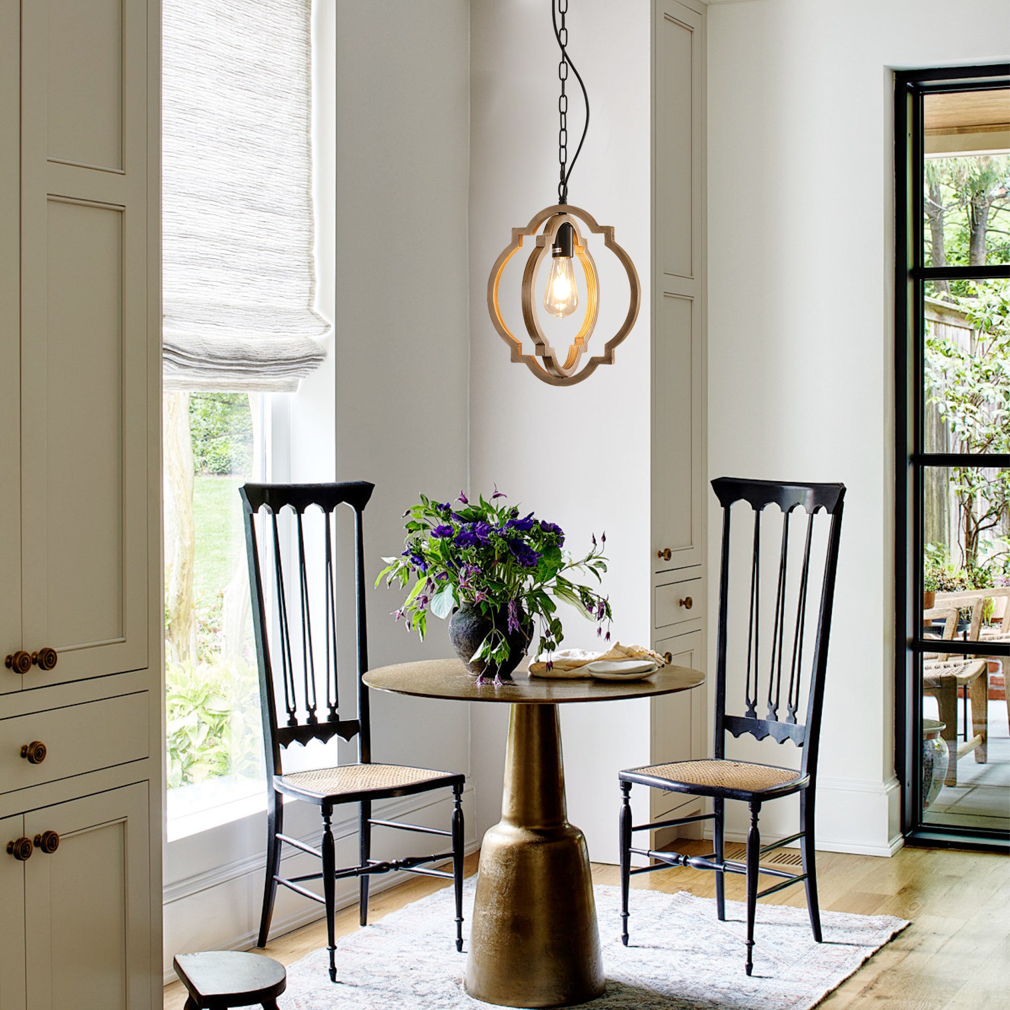 Chandelier, Solid Wood and Iron, Black and Brown