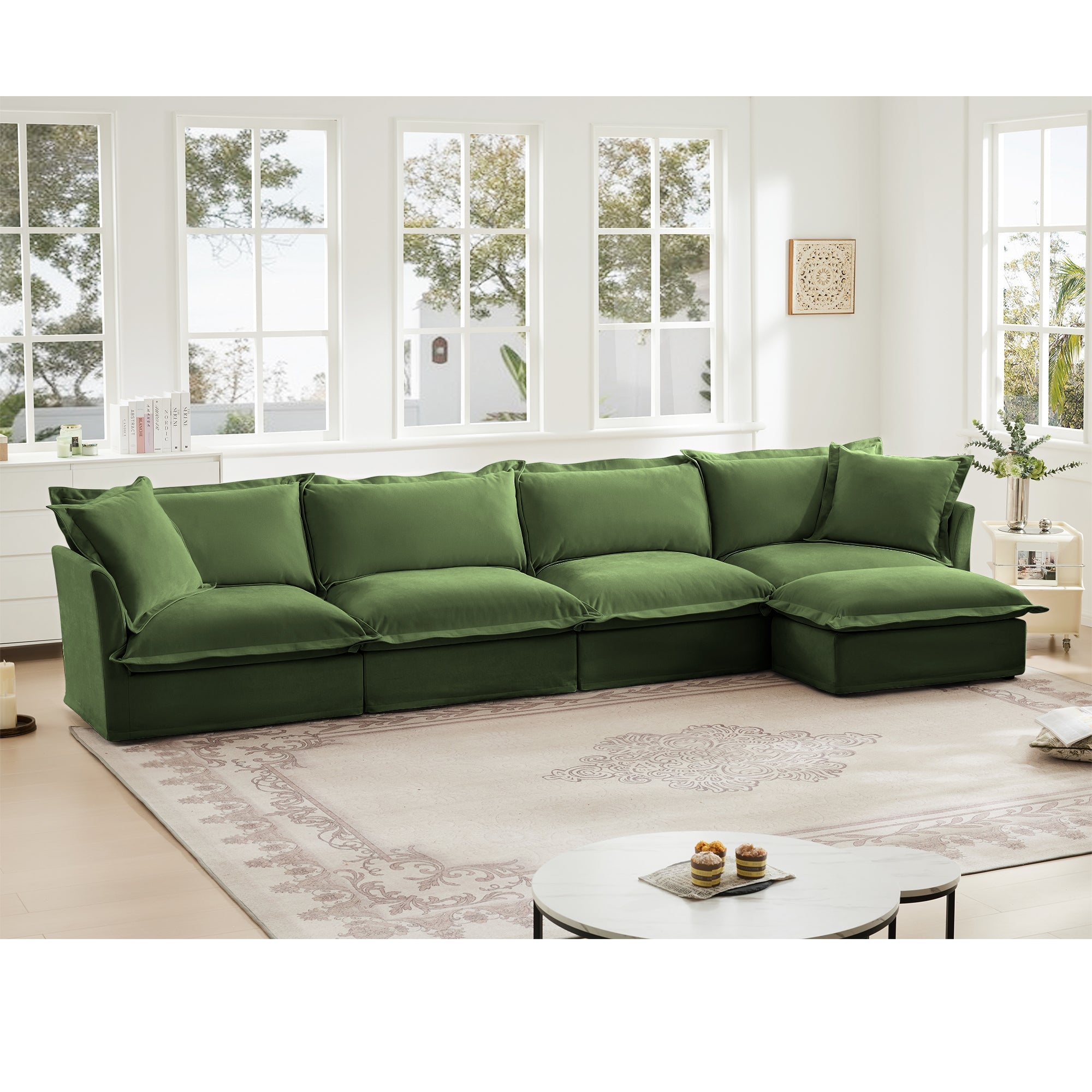 Fluffy 4-Seat Modular Sofa in Chenille Olive #OttOnly_1 #Fabric_Chenille Olive