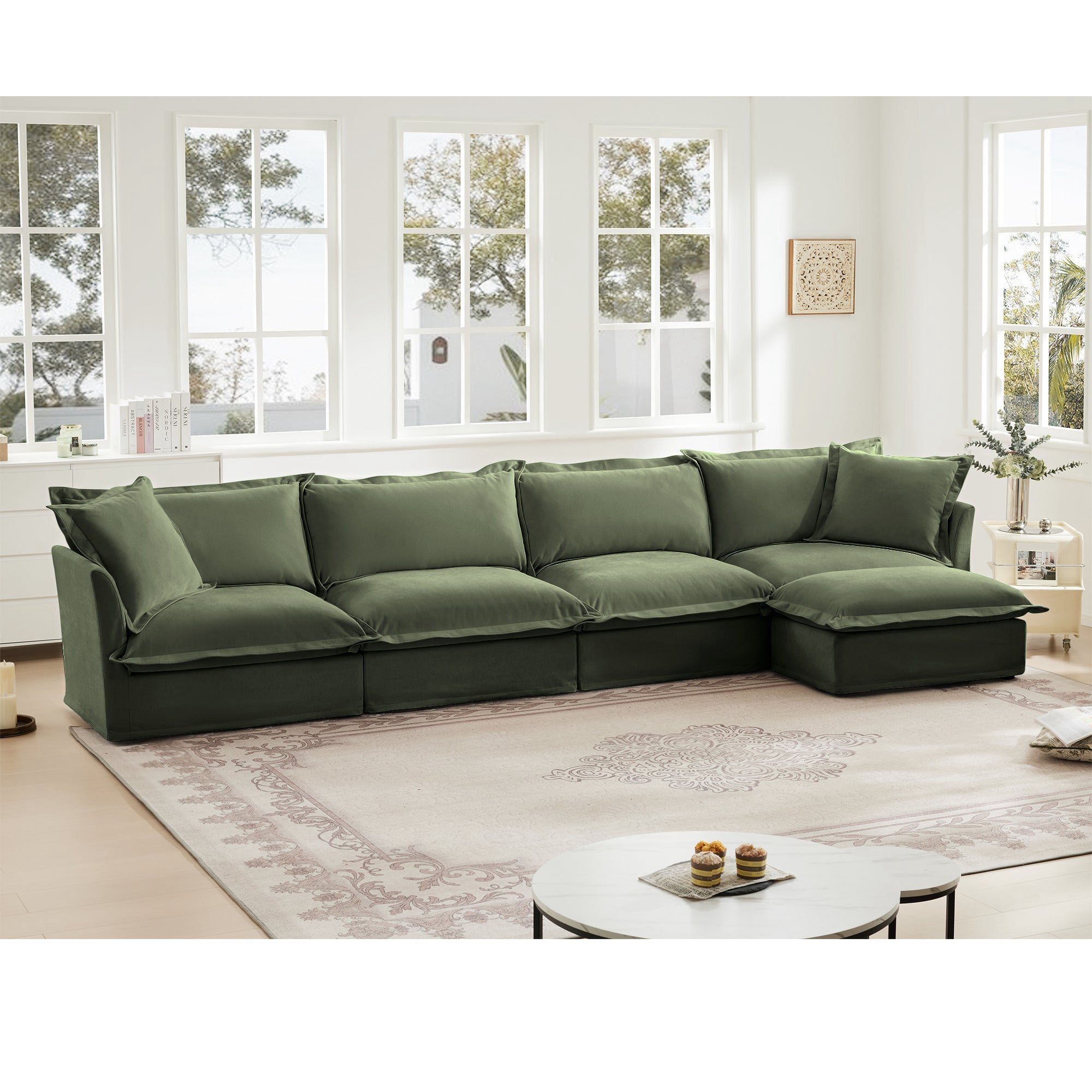 Fluffy 4-Seat Modular Sofa in Chenille Olive #OttOnly_1 #Fabric_Chenille Olive