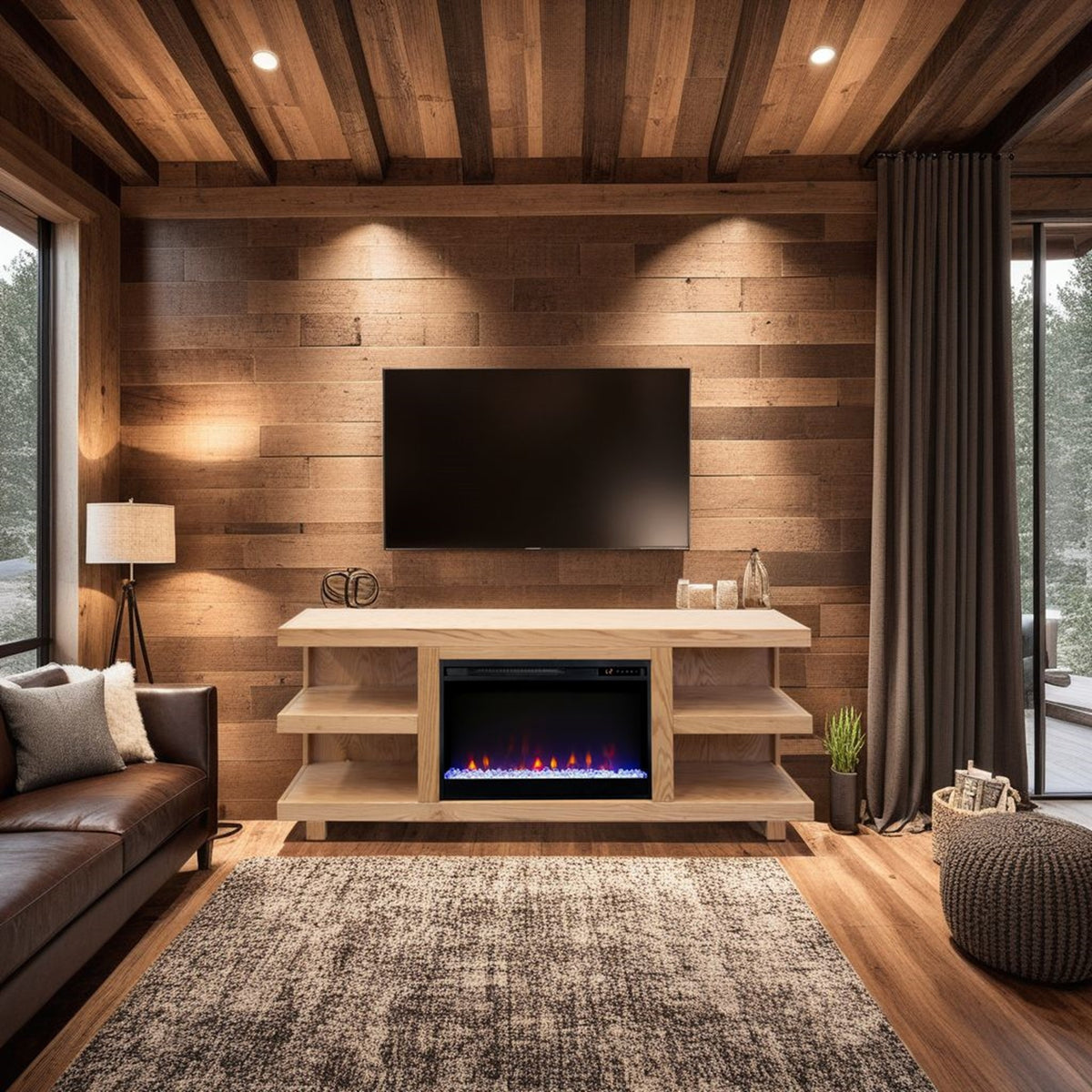 Natural Fireplace TV Stand for TVs up to 69 in, 65 in Wide
