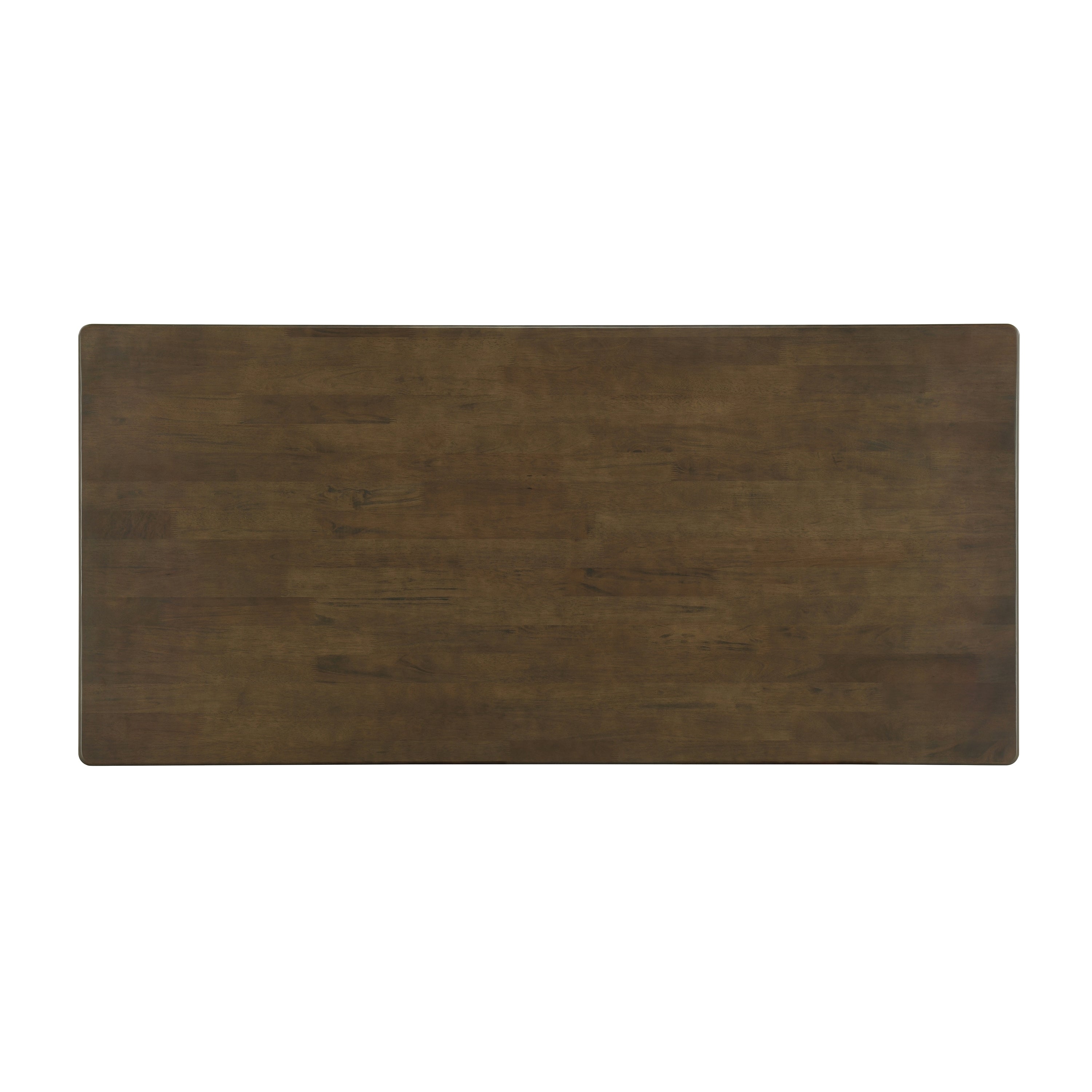 Overhead view of the walnut solid rubberwood plank tabletop