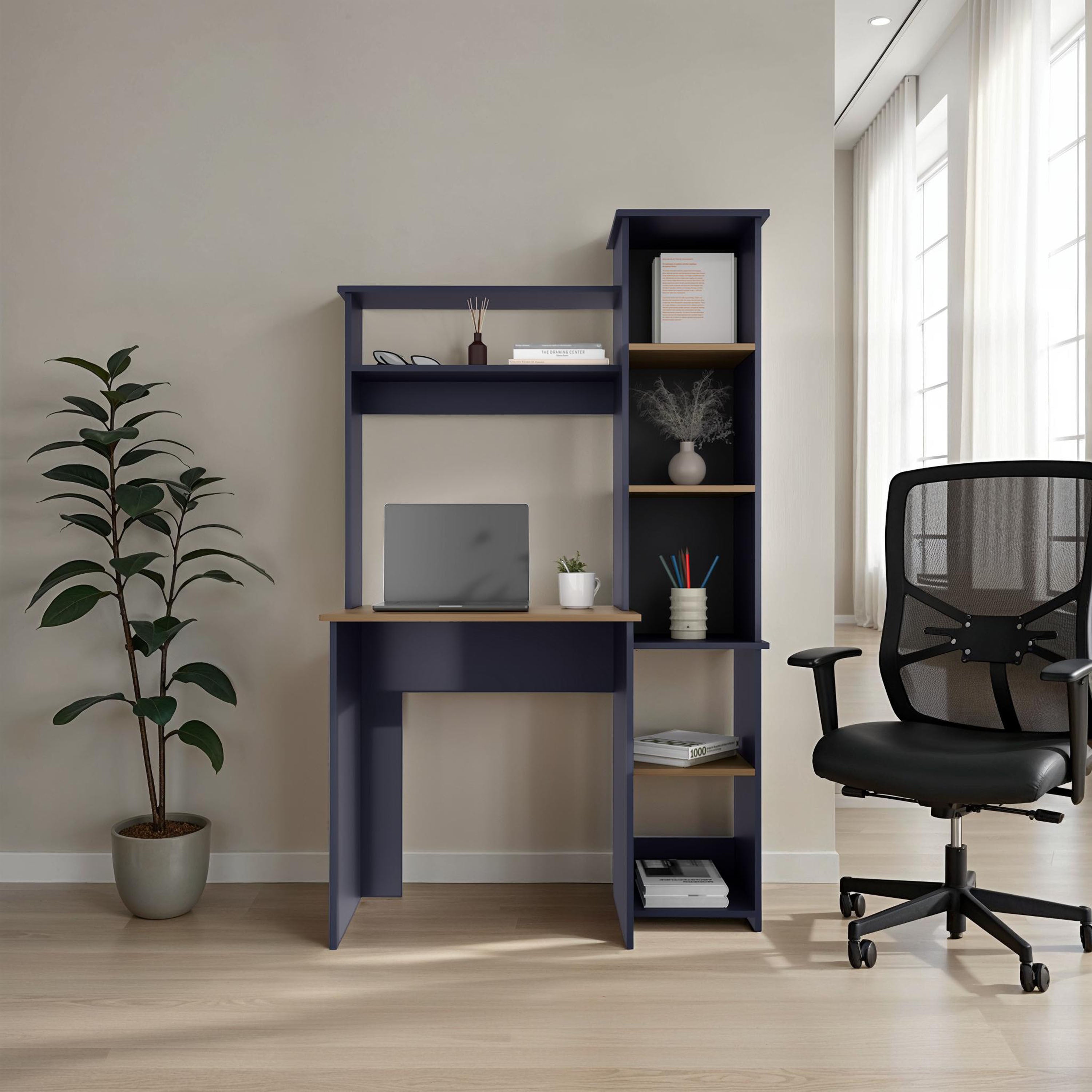 Modern Computer Desk with Hutch, Workstation, 118 in, Natural