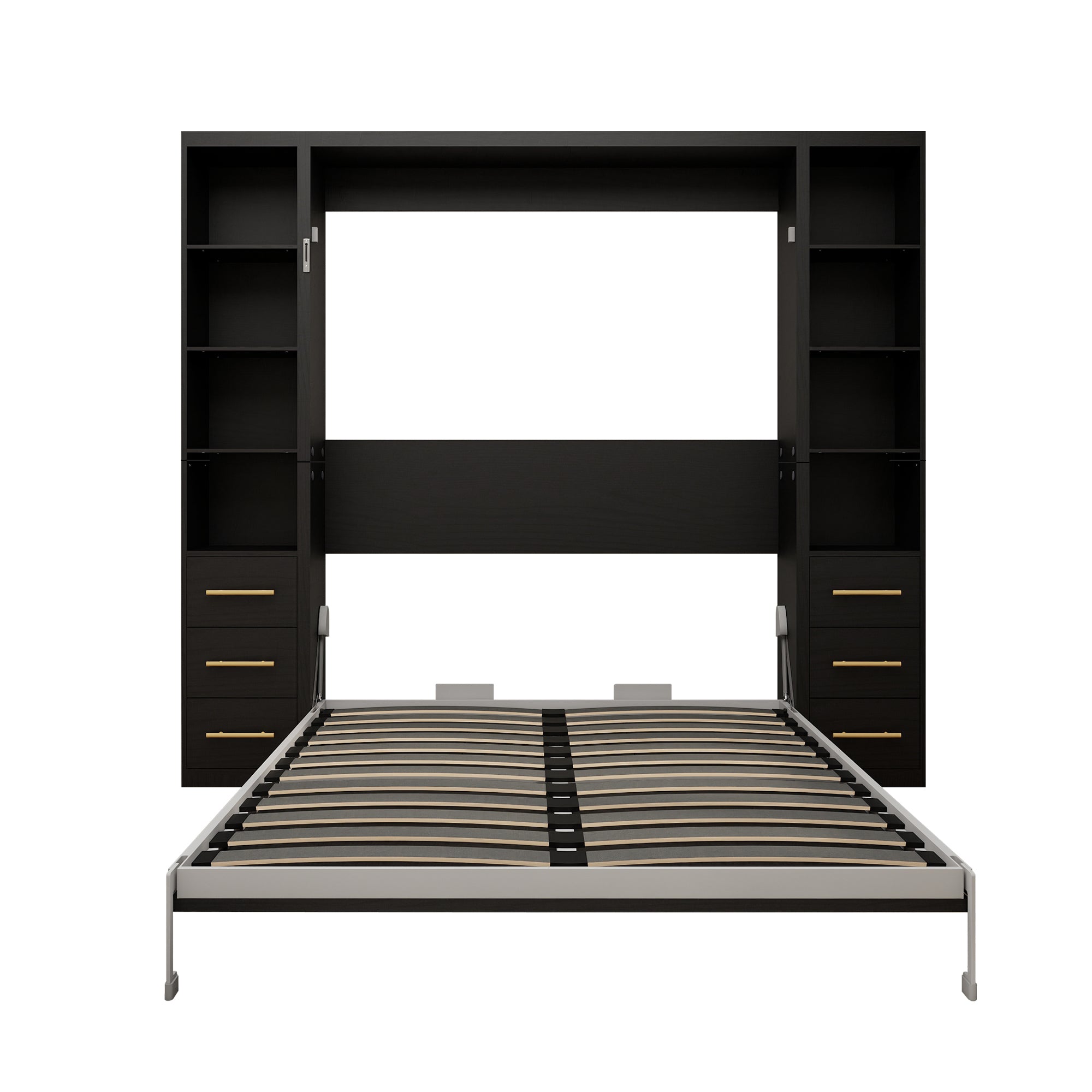 Full Size Murphy Bed with Storage Shelves, Black
